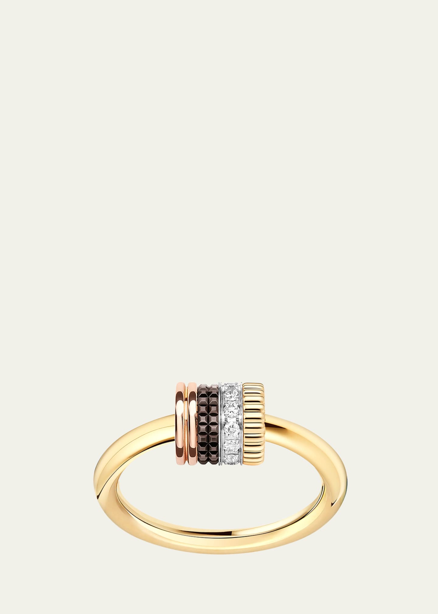 Boucheron Quatre Classique 18K Tricolor Gold Ring with Brown PVD and Diamonds Image 1 of 2