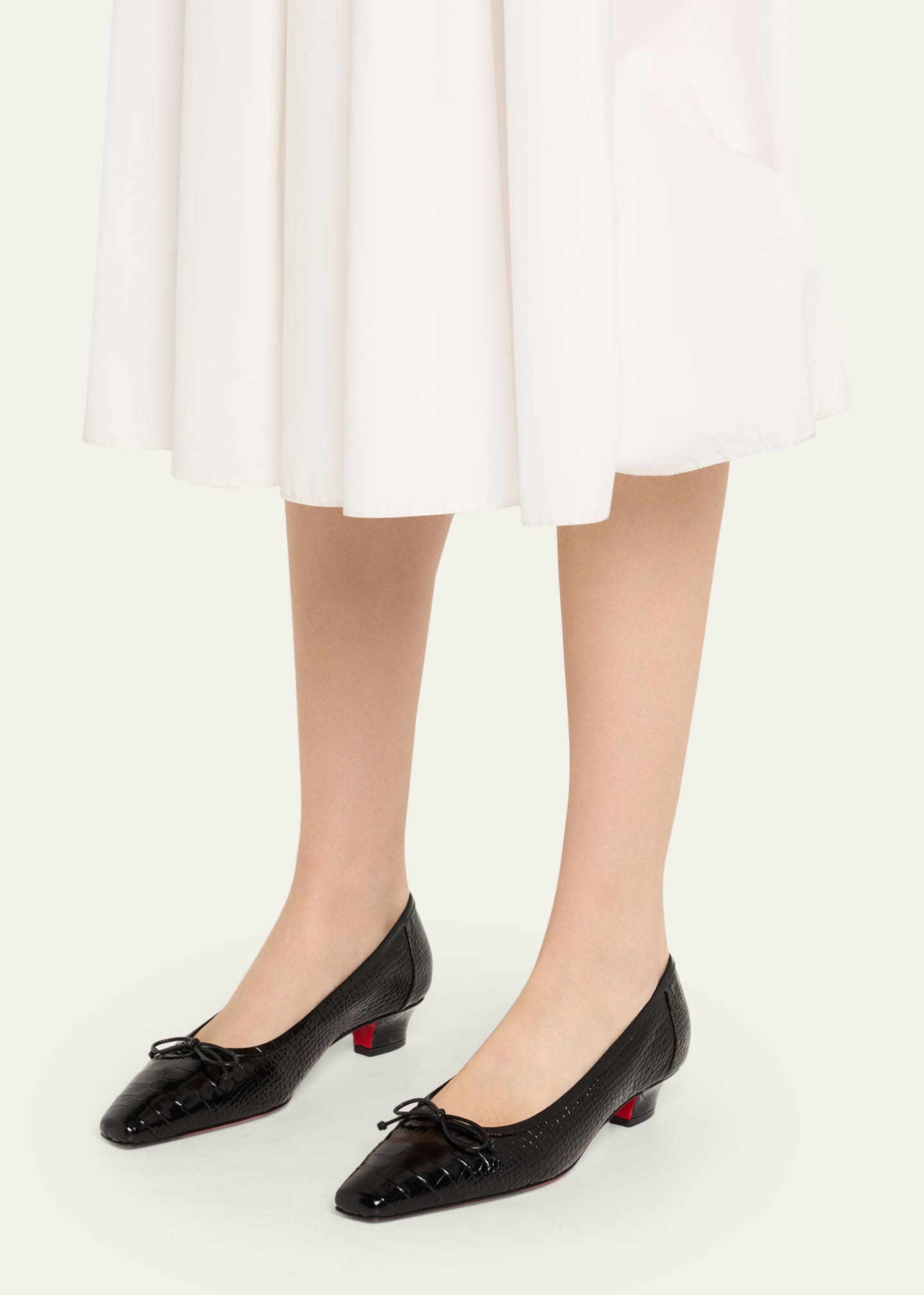 Promessina Croc-Embossed Leather Red Sole Ballerina Pumps