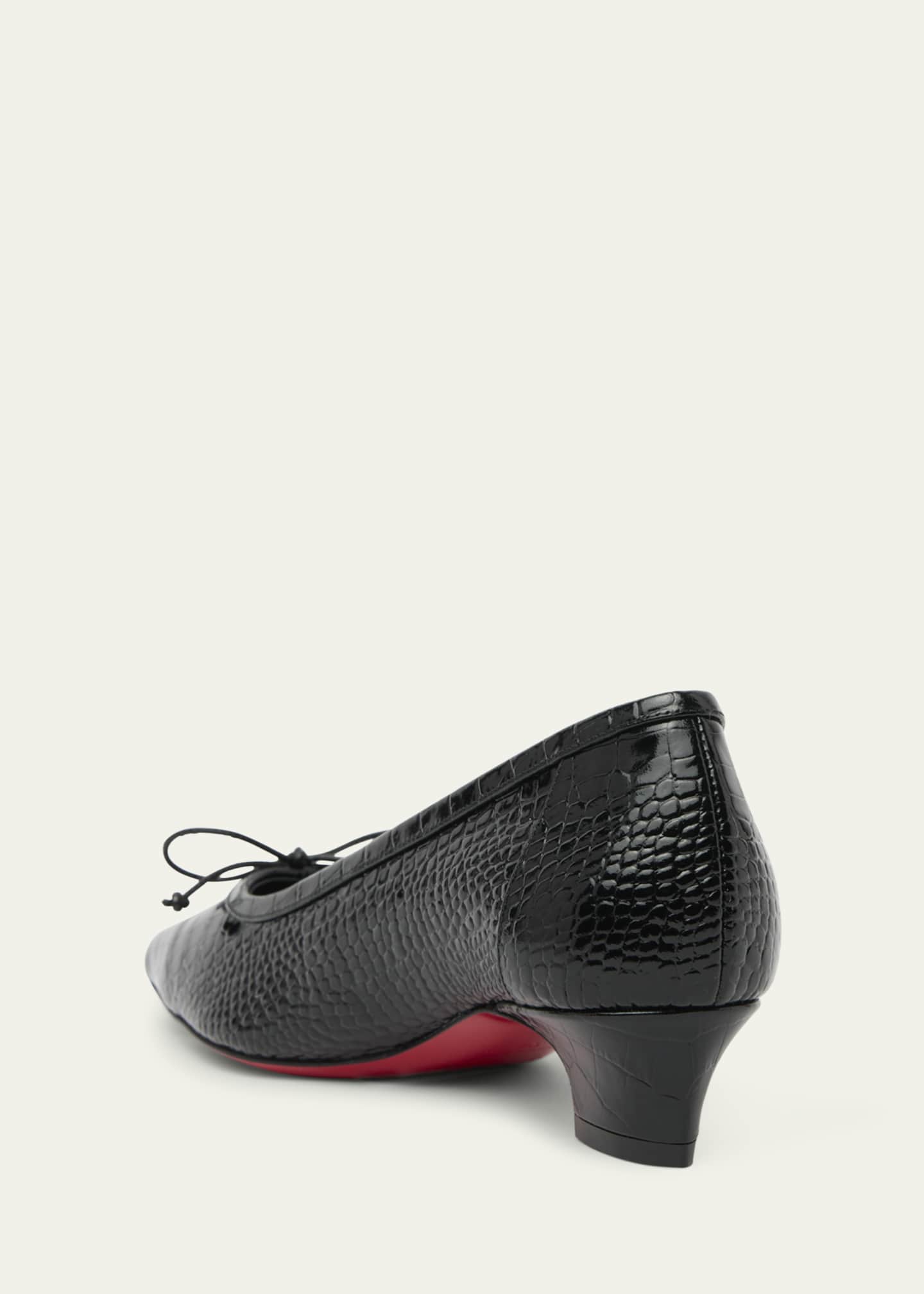 Promessina Croc-Embossed Leather Red Sole Ballerina Pumps