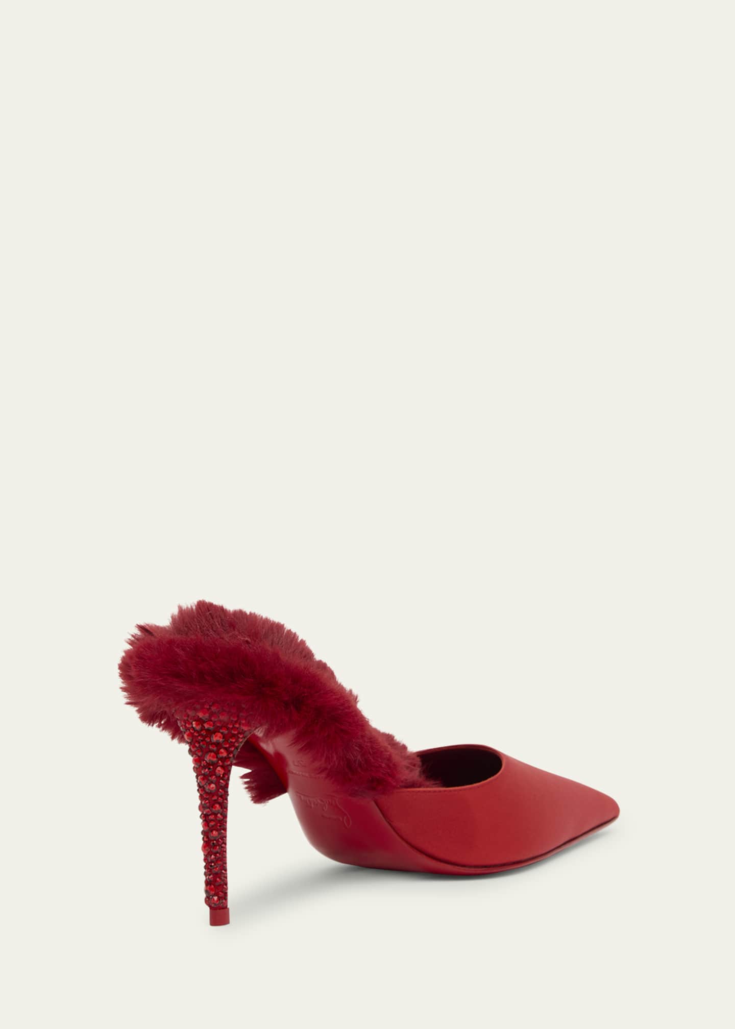 KM Faux Fur Satin Mule Pumps