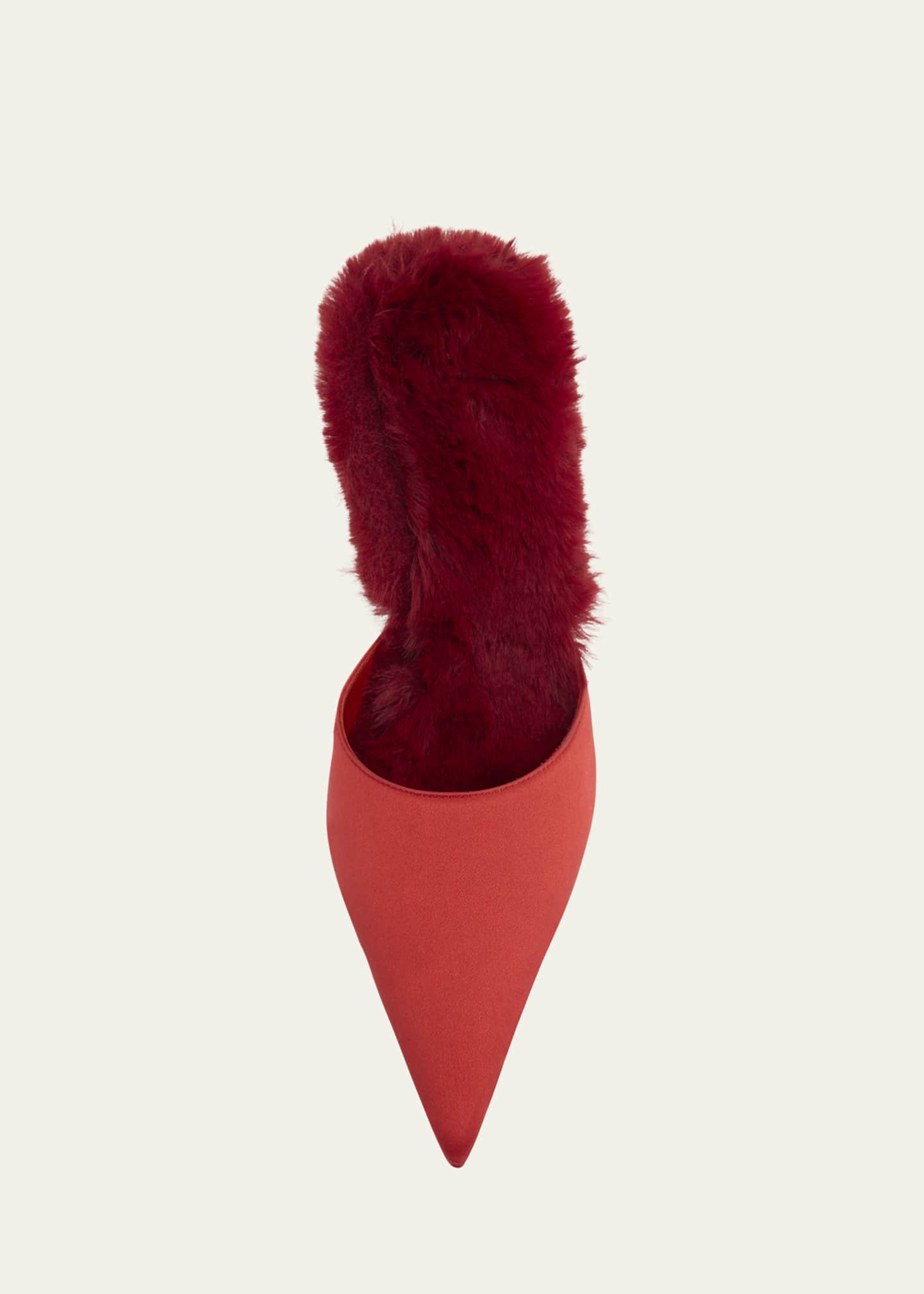 KM Faux Fur Satin Mule Pumps