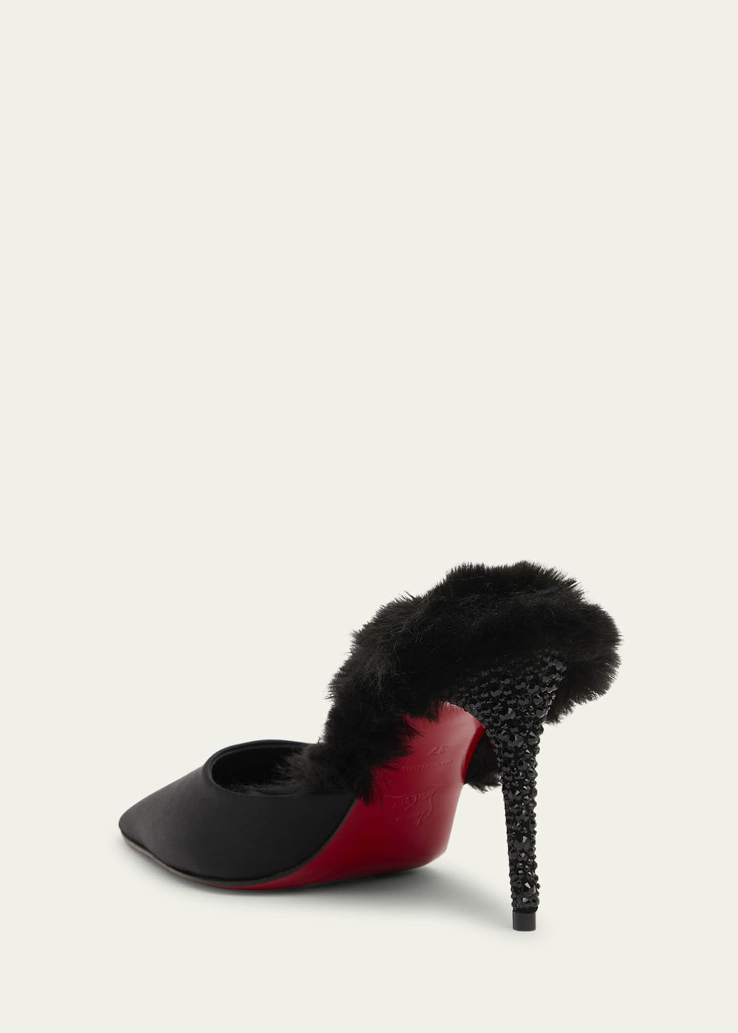 Christian Louboutin KM Faux Fur Satin Mule Pumps Image 2 of 4