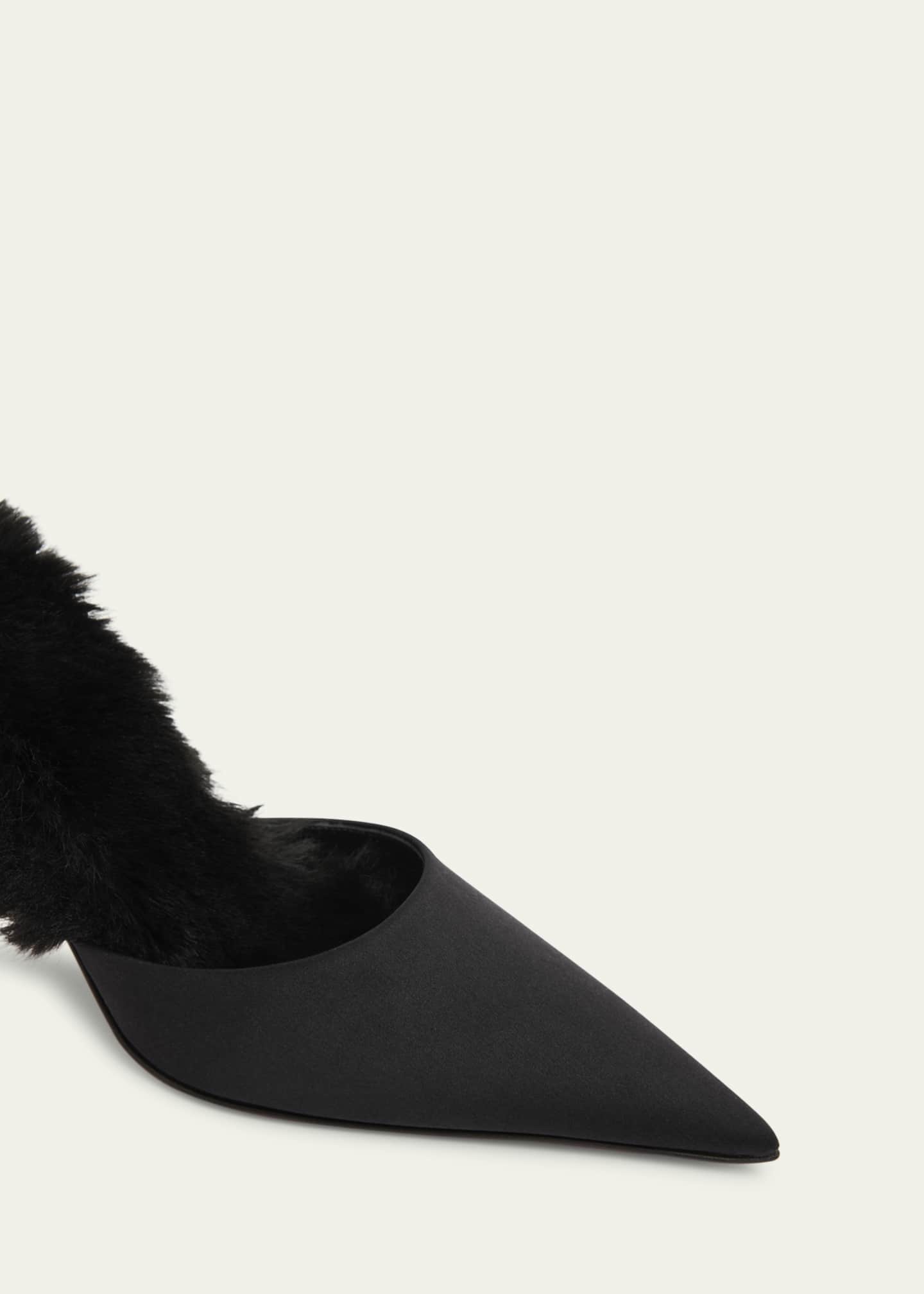 Christian Louboutin KM Faux Fur Satin Mule Pumps Image 3 of 4