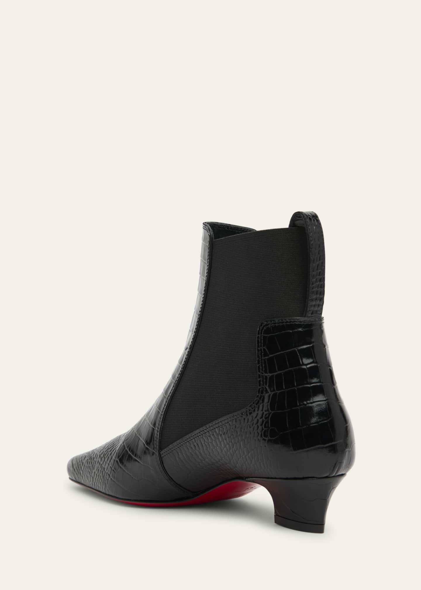 Christian Louboutin Promidavol Croc-Embossed Leather Red Sole Ankle Booties Image 2 of 4