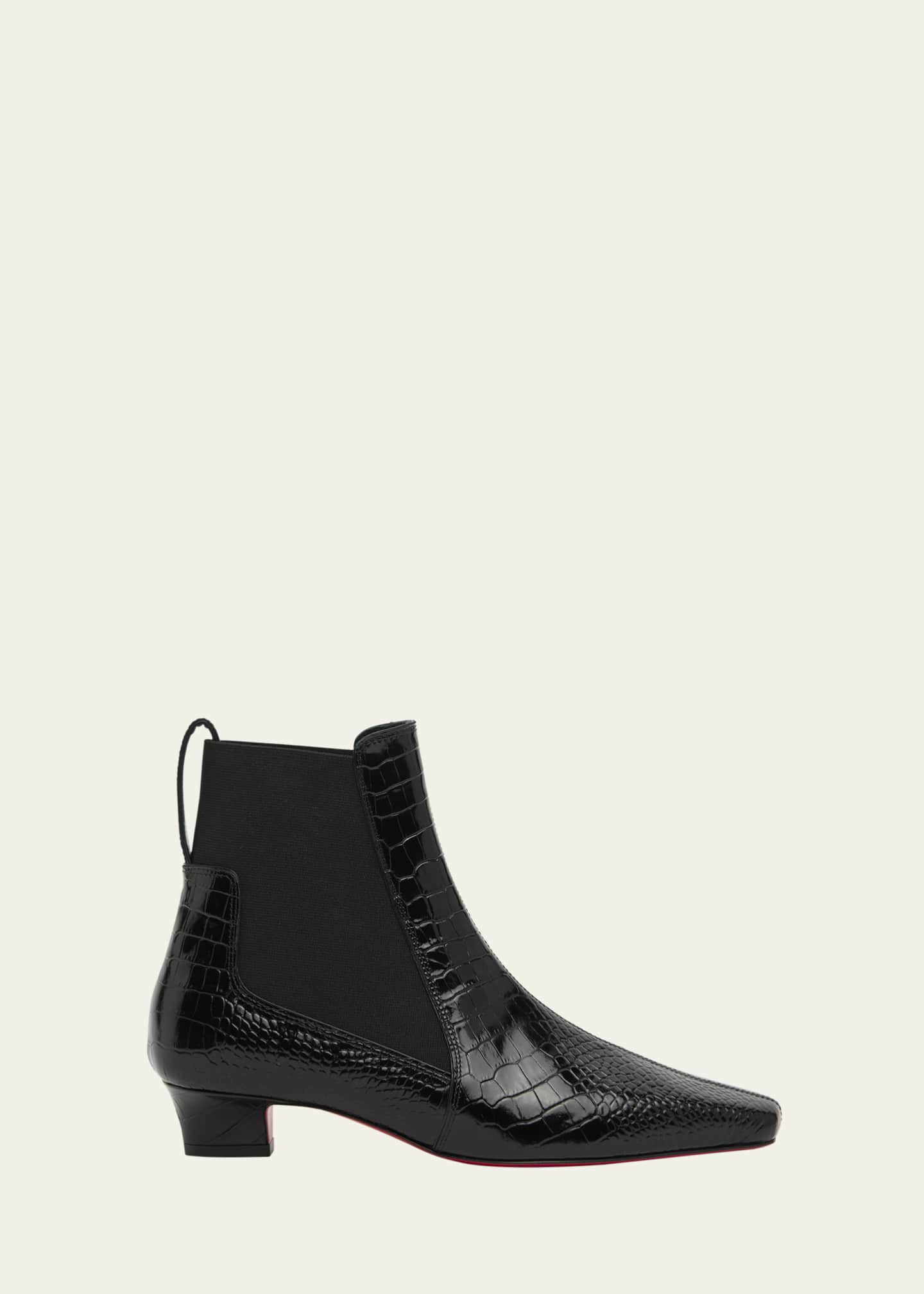 Christian Louboutin Promidavol Croc-Embossed Leather Red Sole Ankle Booties Image 1 of 4
