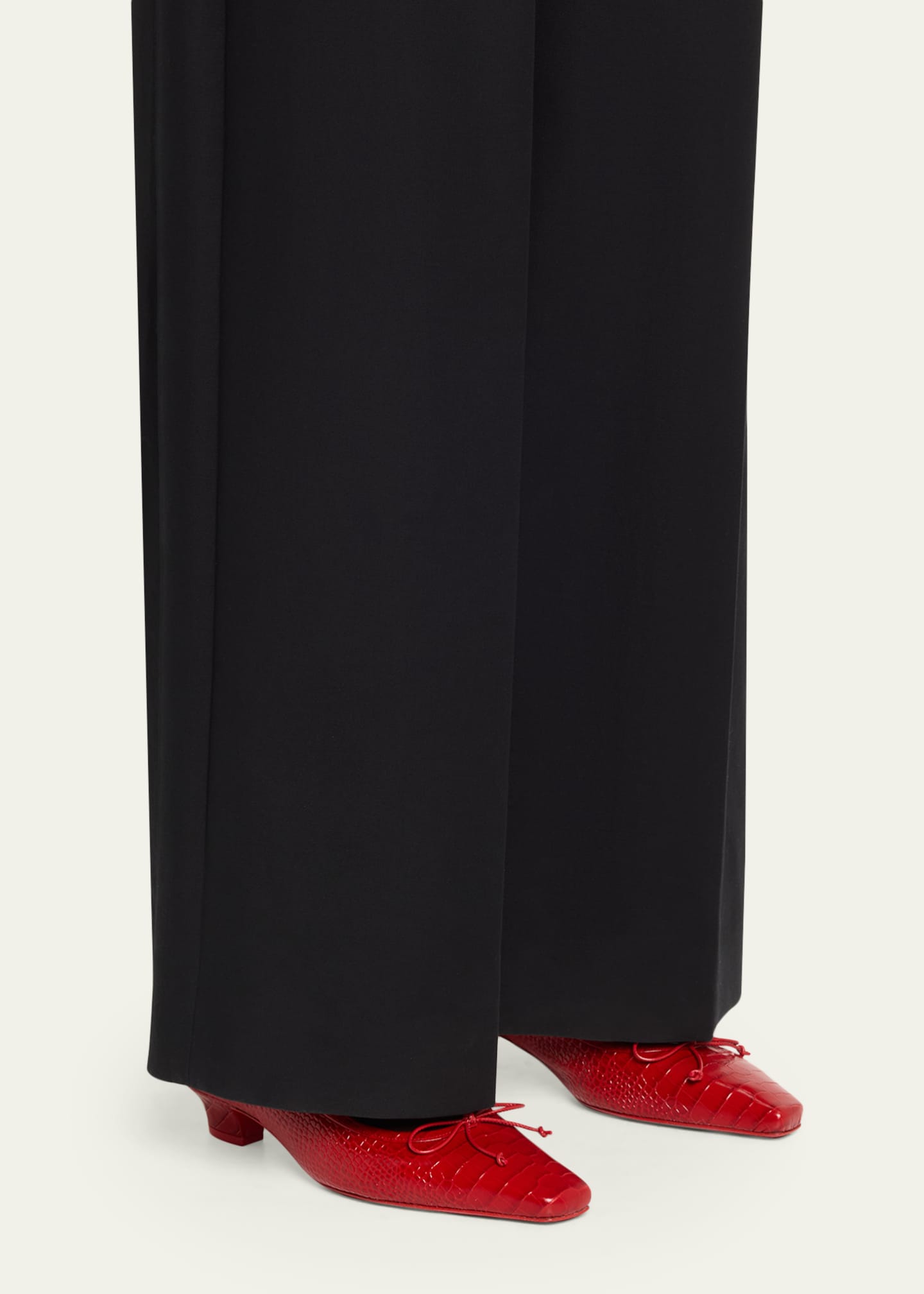 Promess Croc-Embossed Leather Red Sole Ballerina Pumps
