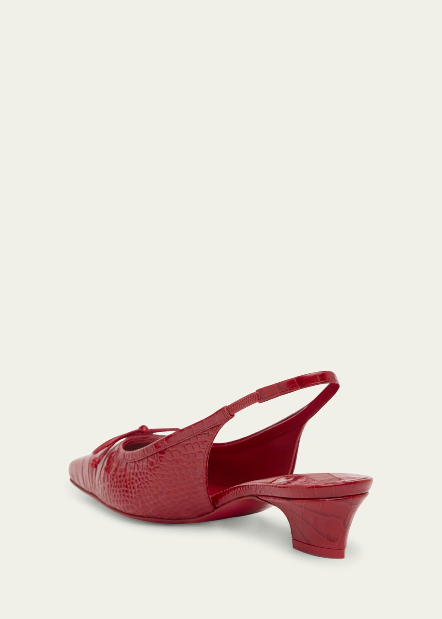 Promess Croc-Embossed Leather Red Sole Ballerina Pumps