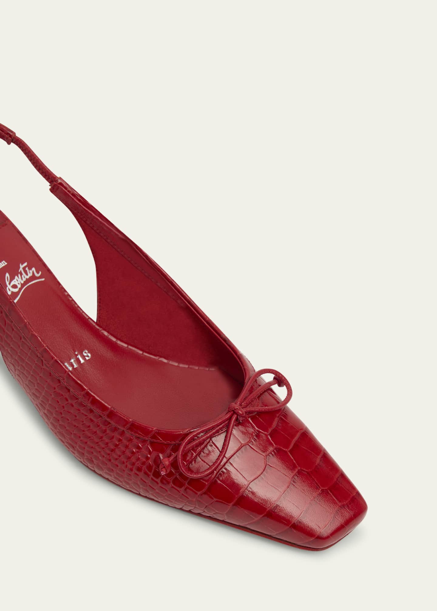 Promess Croc-Embossed Leather Red Sole Ballerina Pumps