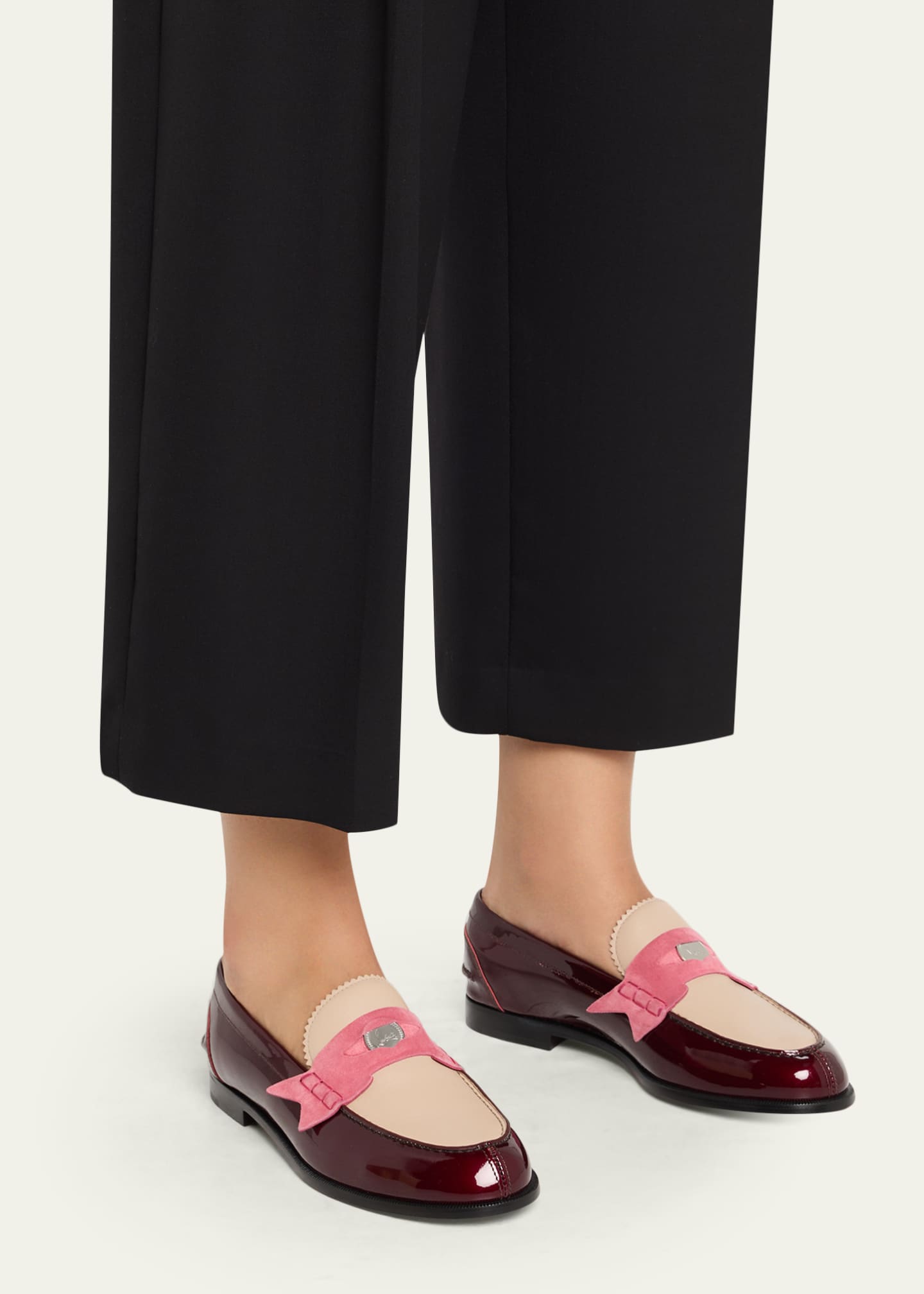 Donna Colorblock Mixed Leather Red Sole Penny Loafers