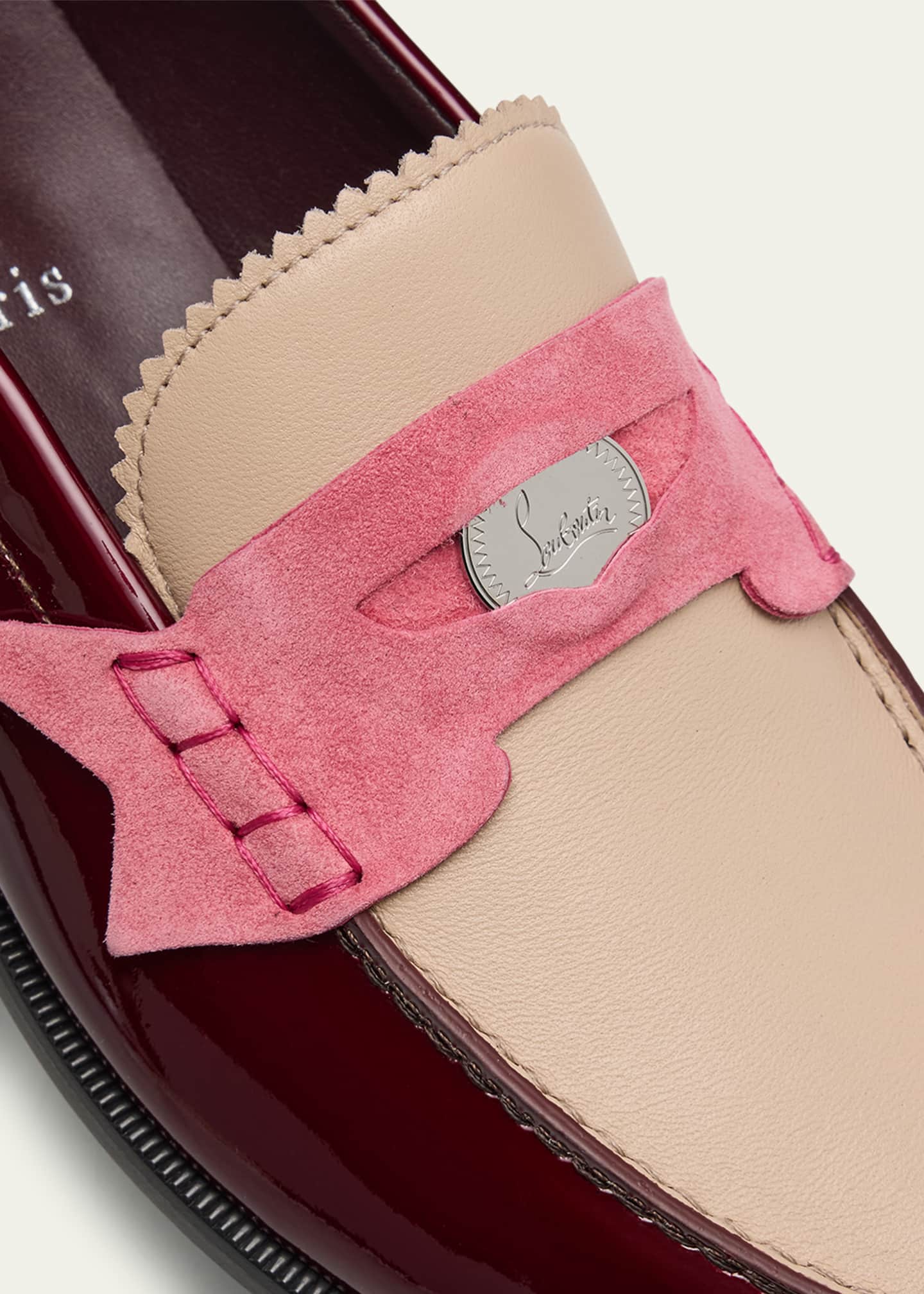 Donna Colorblock Mixed Leather Red Sole Penny Loafers