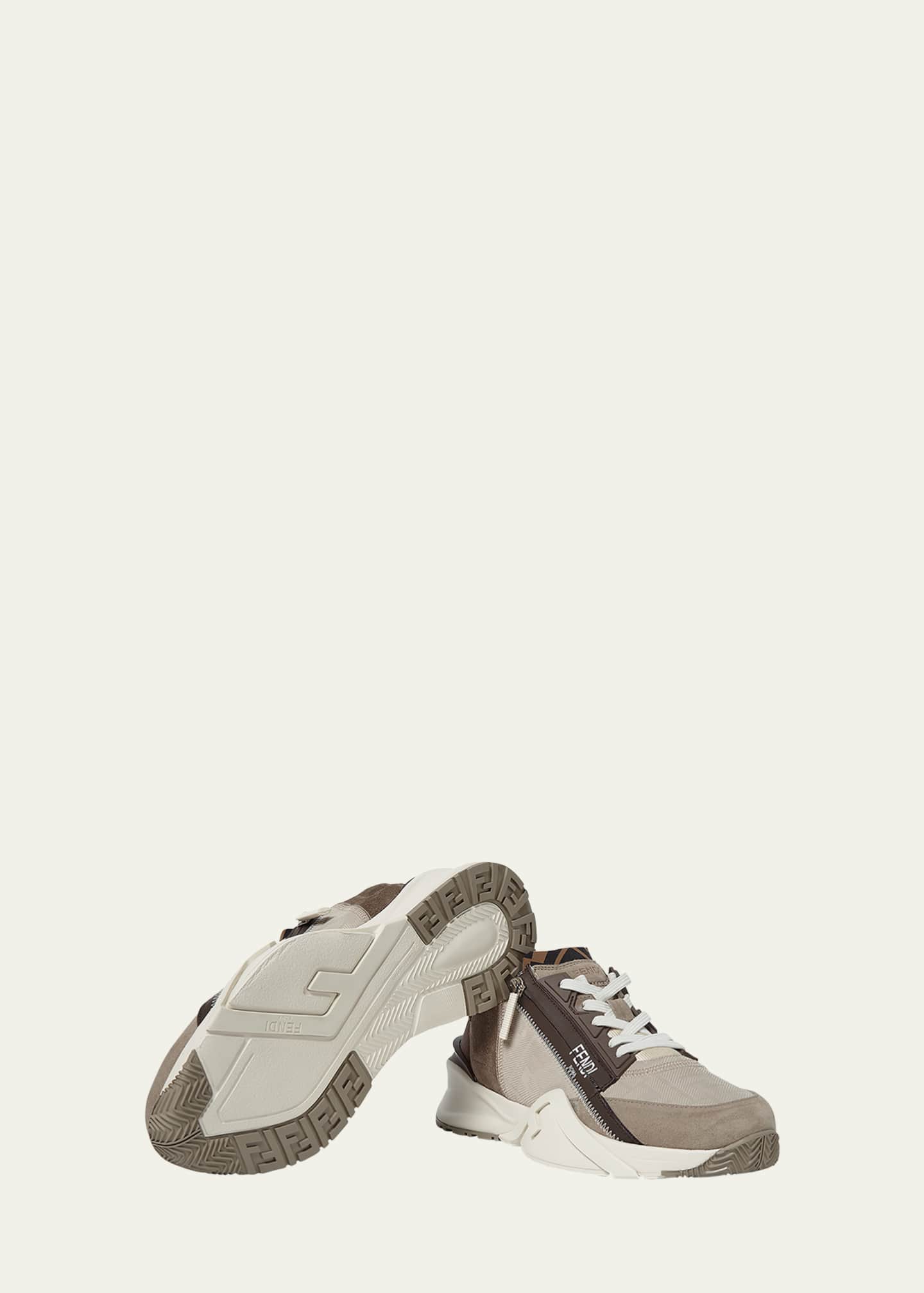 スニーカー Fendi Fendi Flow Sneaker In Beige Nubuck Fendi Men's Fendi Flow Nubuck Leather Low-Top Sneakers