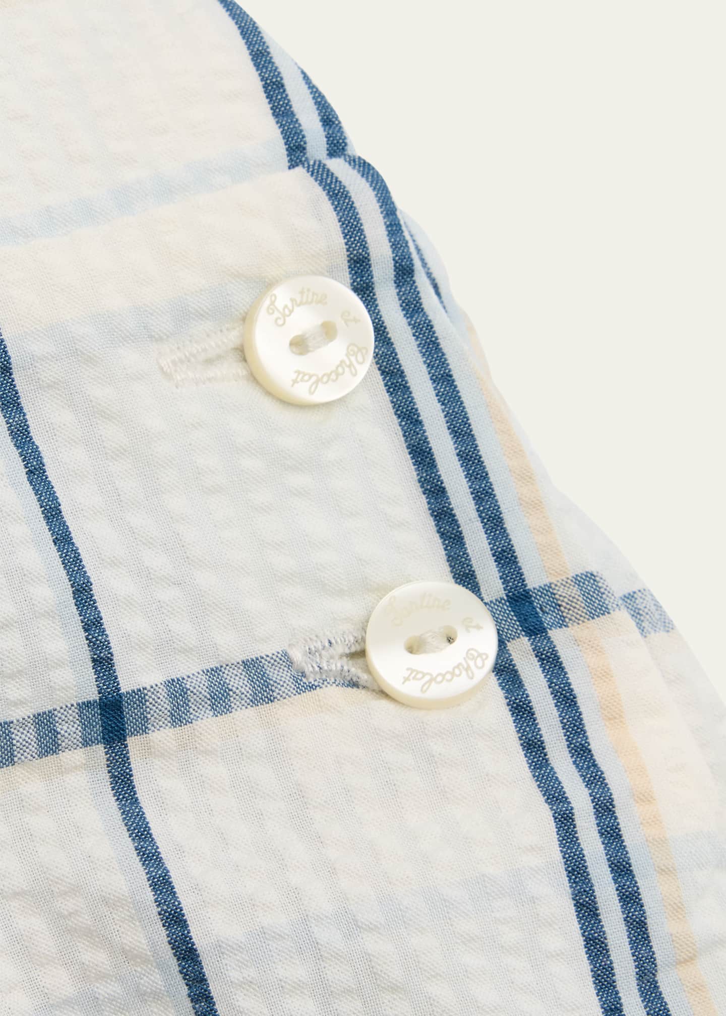 Tartine et Chocolat Boy's Plaid Seersucker Linen Overalls, Size Newborn-4 Image 3 of 3