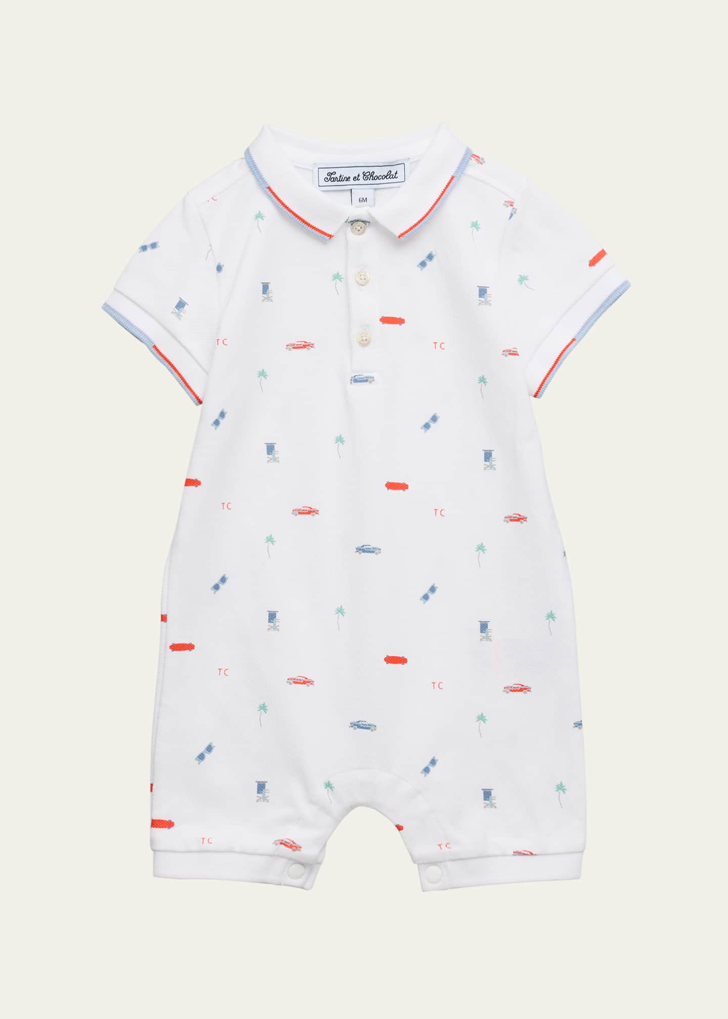 Tartine et Chocolat Boy's Polo Short-Sleeve Printed Cotton Jumpsuit, Size Newborn-4 Image 1 of 3