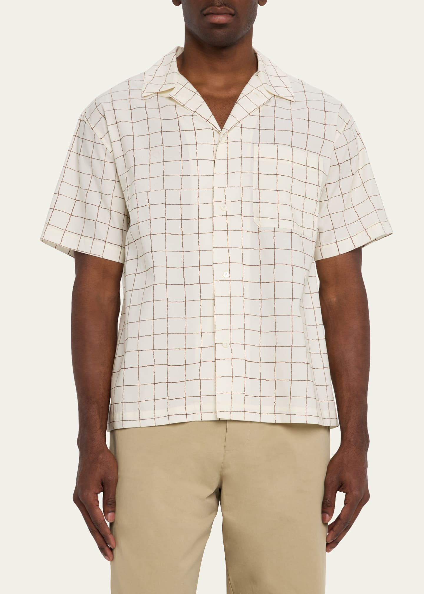 FRAME Men's Grid-Print Camp Shirt Image 4 of 5