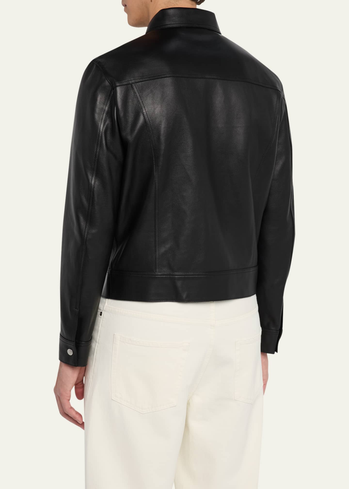ジャケット・アウター A LEATHER TRUCKER JACKET SIZE56 OVY NM-Fashions Men's Black Vintage Trucker Jacket Slim Fit
