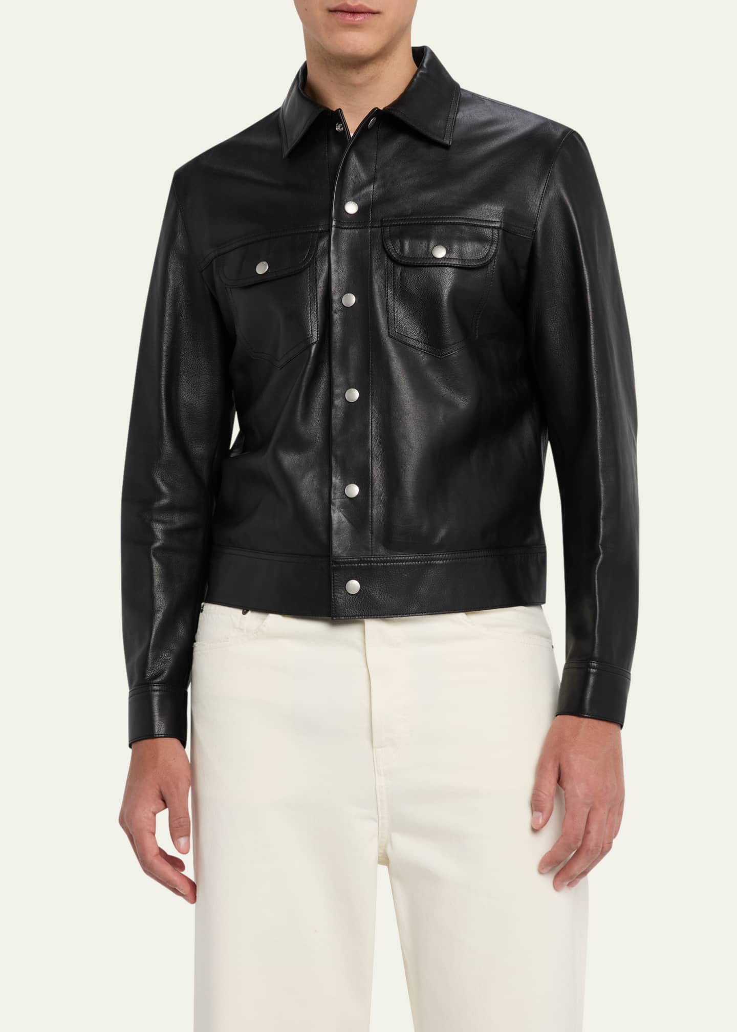 ジャケット・アウター A LEATHER TRUCKER JACKET SIZE56 OVY NM-Fashions Men's Black Vintage Trucker Jacket Slim Fit