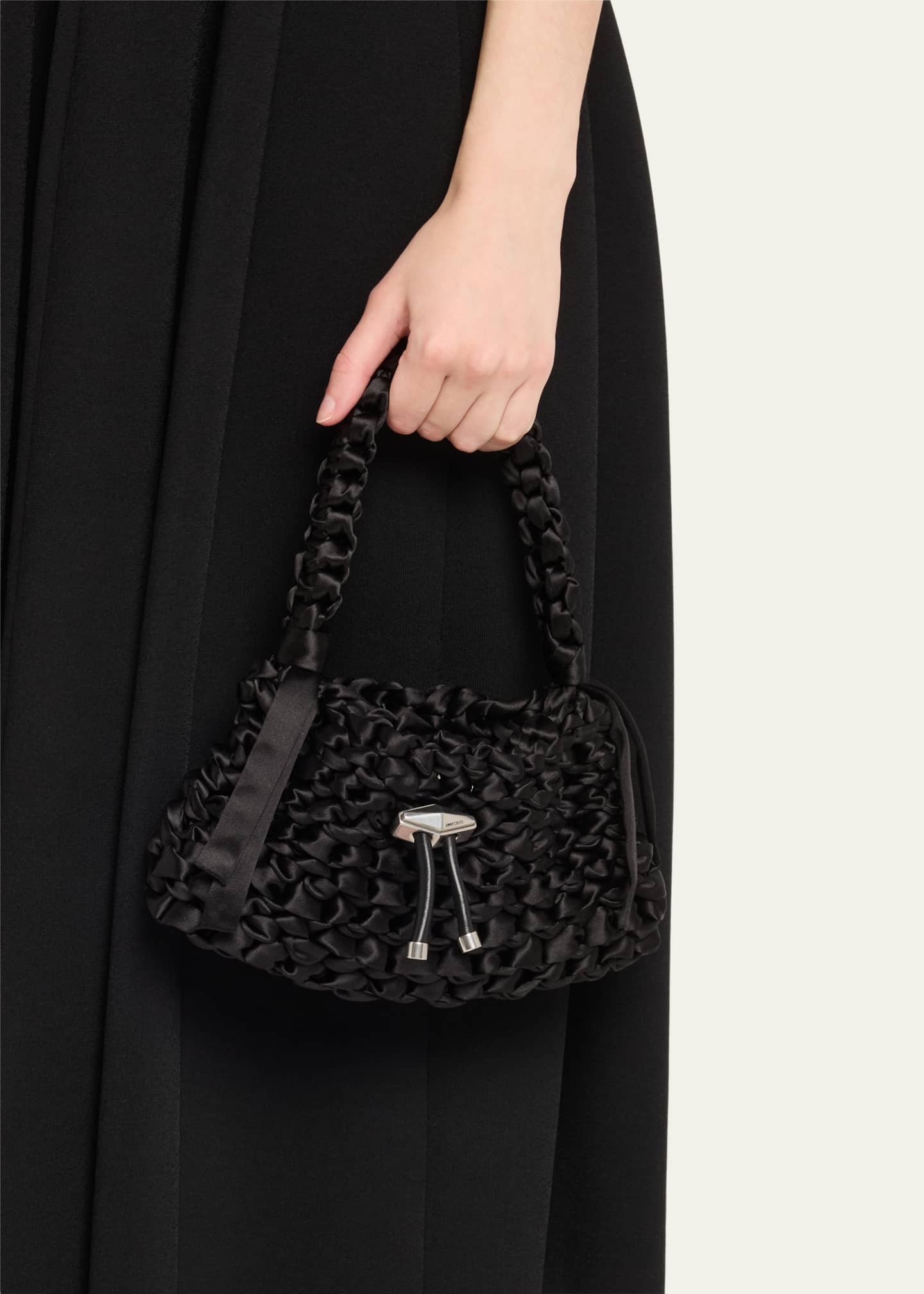 Jimmy Choo Cinch Small Woven Satin Top-Handle Bag - Bergdorf Goodman