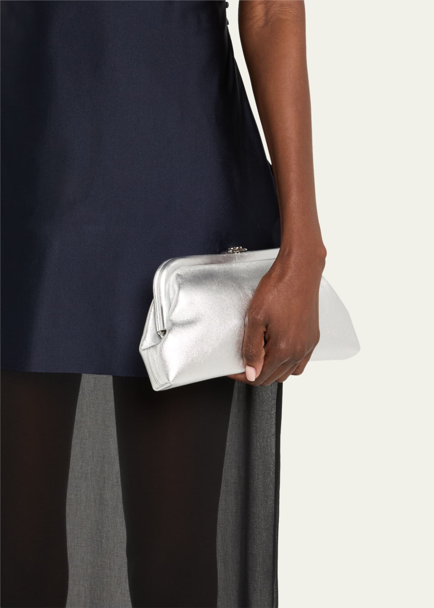 Jimmy Choo Skylar Frame Metallic Leather Clutch Bag Image 2 of 6