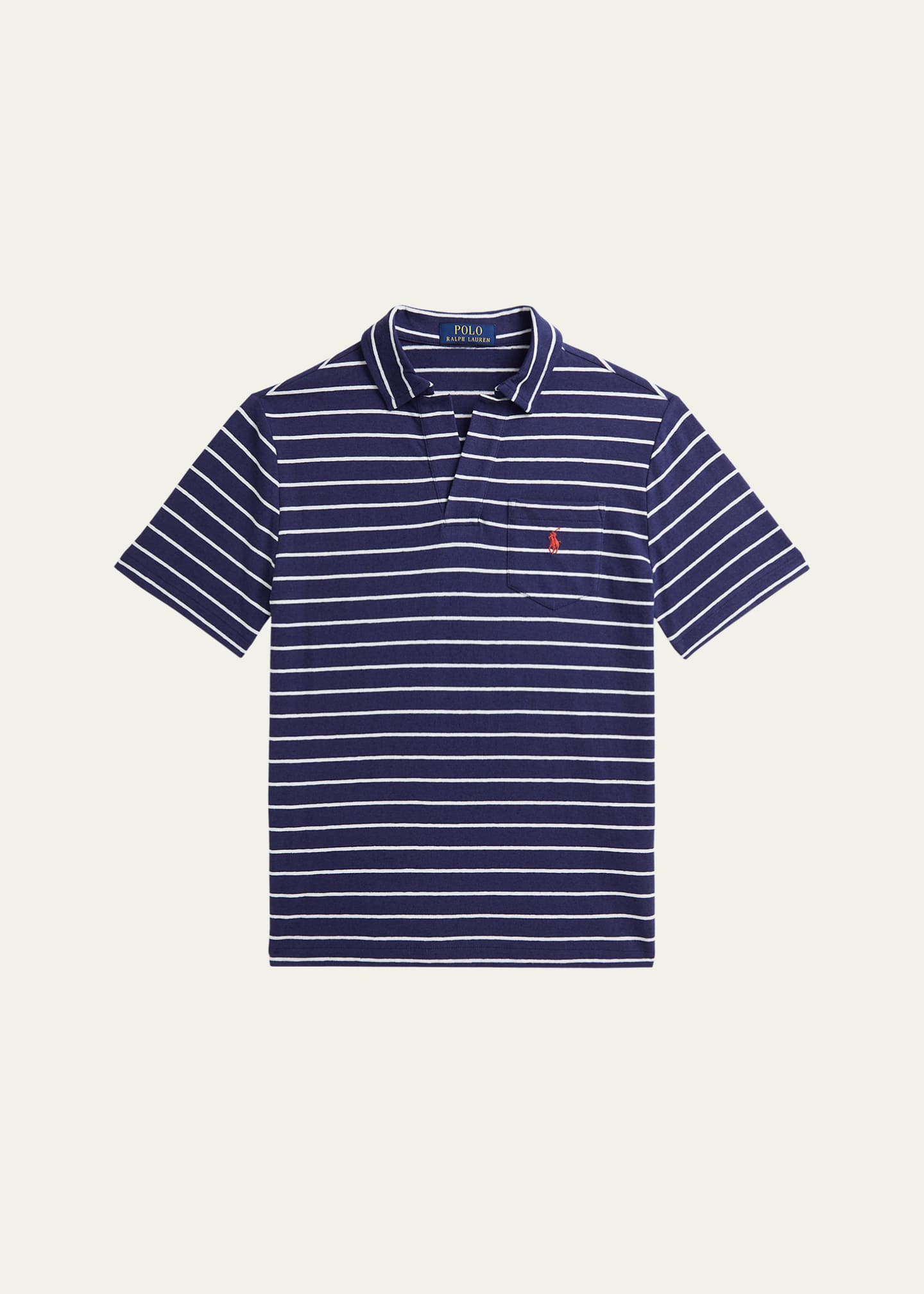 Ralph Lauren Childrenswear Boy's Linen Striped Polo Shirt, Size S-XL Image 1 of 2