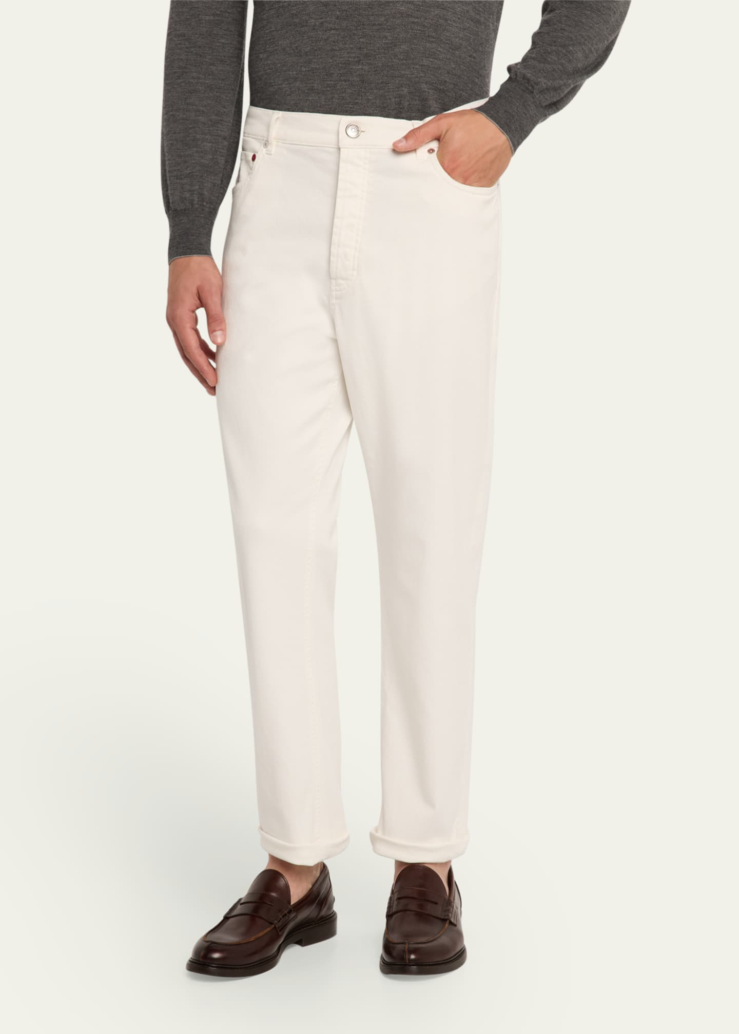 Brunello Cucinelli Men's High Summer Capsule White Denim Five-Pocket Pants Image 4 of 5