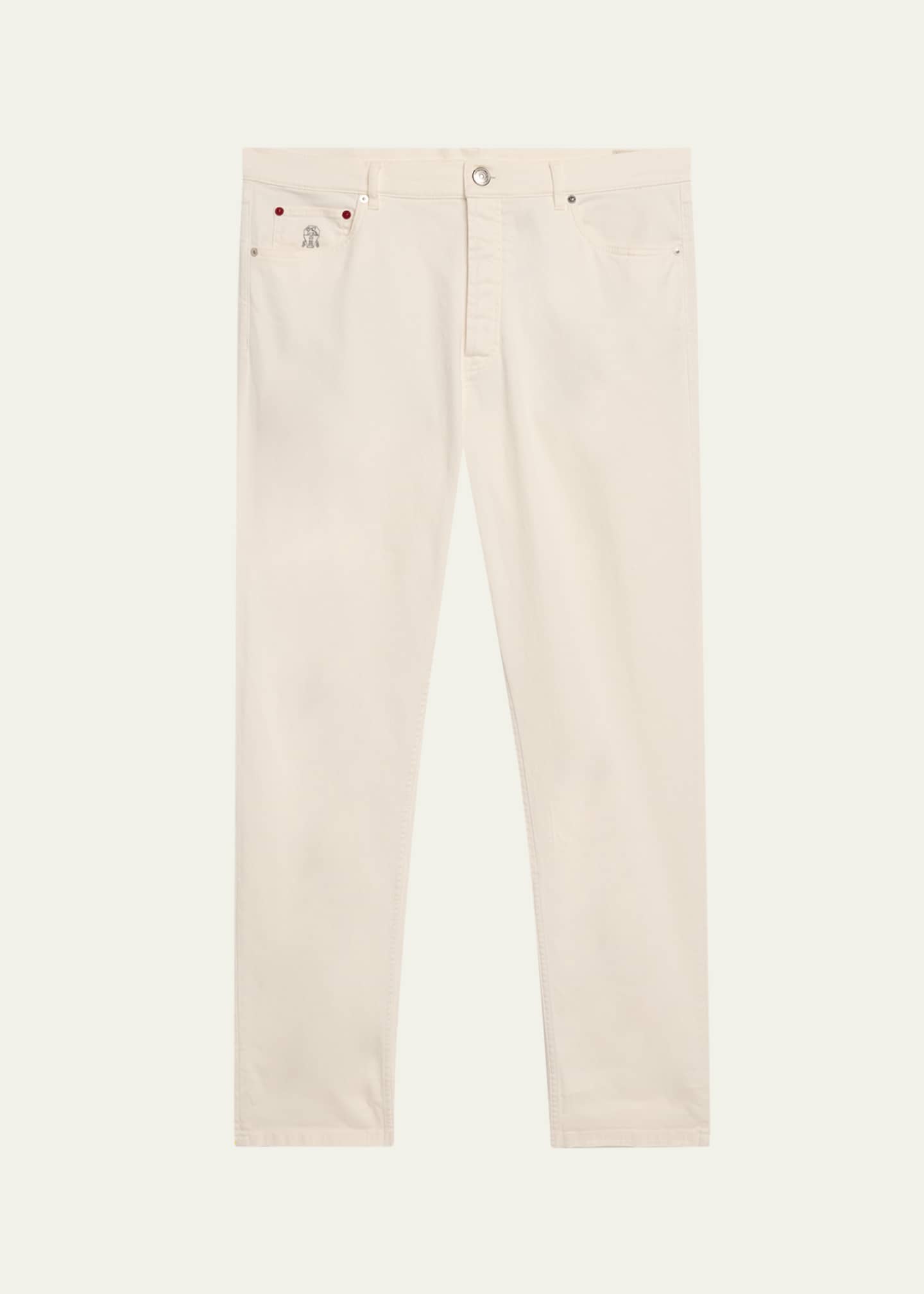 Brunello Cucinelli Men's High Summer Capsule White Denim Five-Pocket Pants Image 1 of 5
