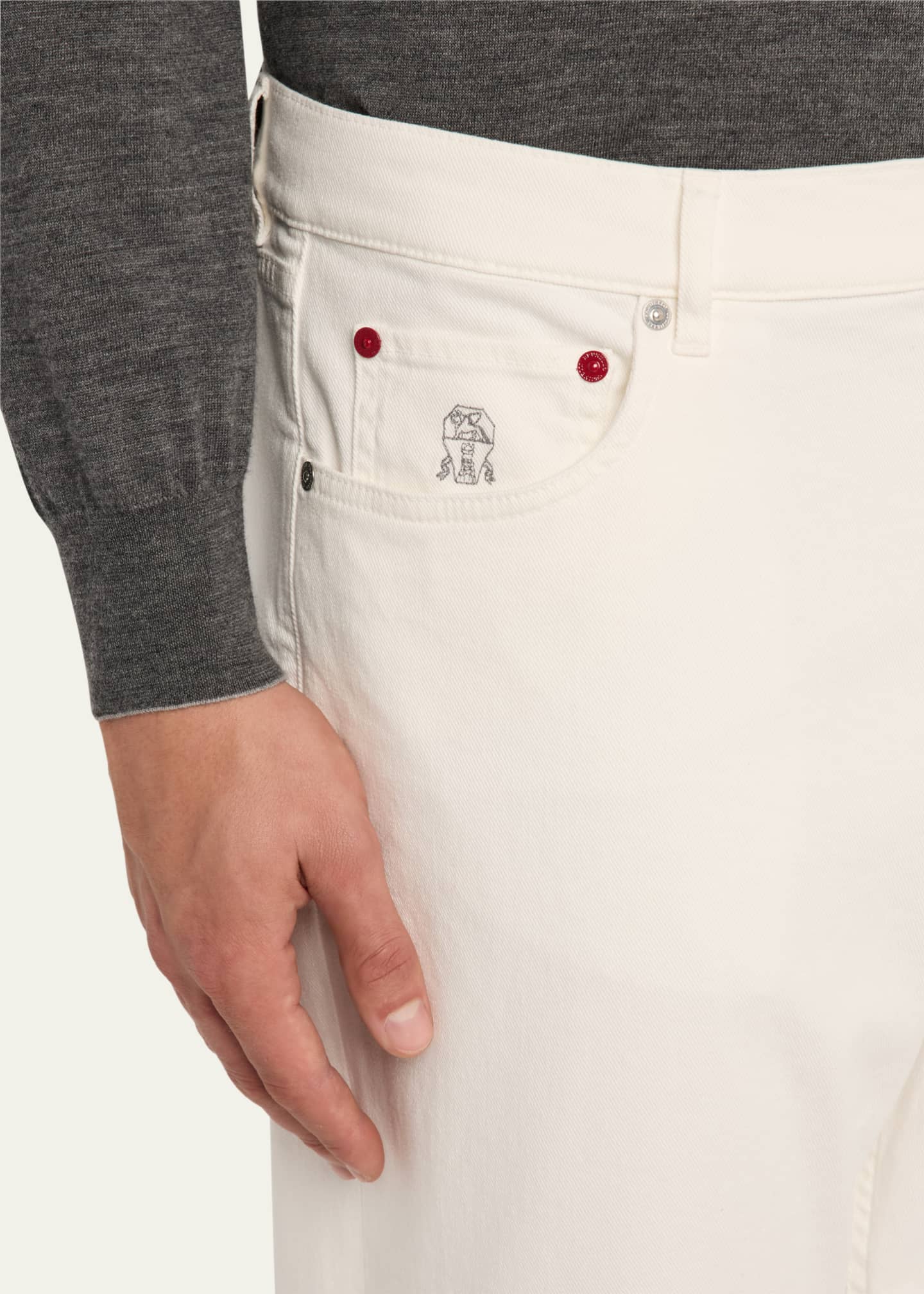 Brunello Cucinelli Men's High Summer Capsule White Denim Five-Pocket Pants Image 5 of 5