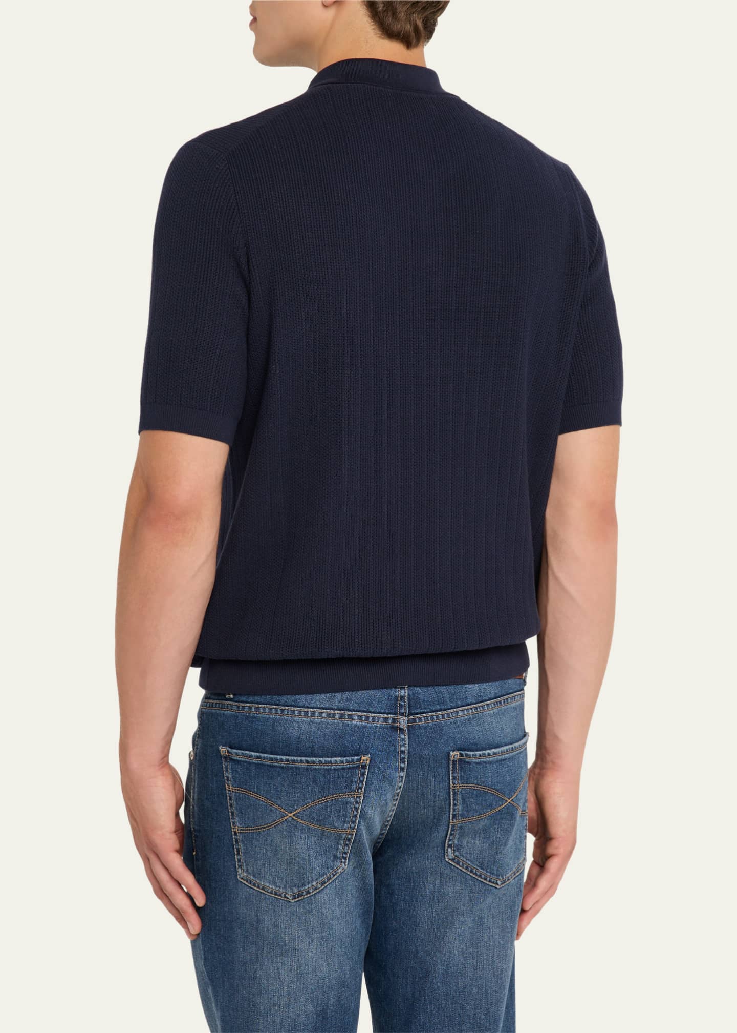 Brunello Cucinelli Men's Cotton Textured Polo Shirt Image 3 of 5