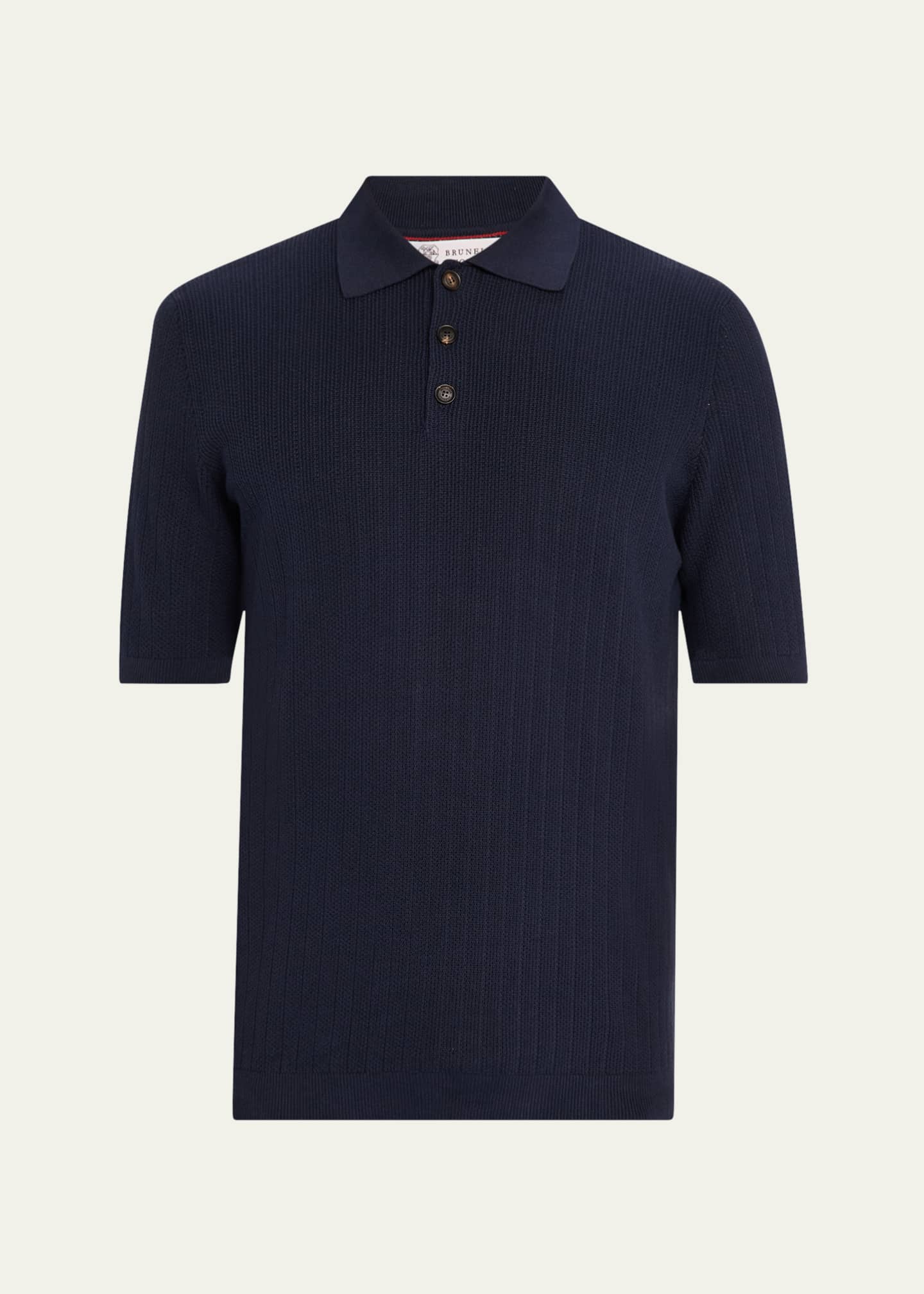 Brunello Cucinelli Men's Cotton Textured Polo Shirt Image 1 of 5