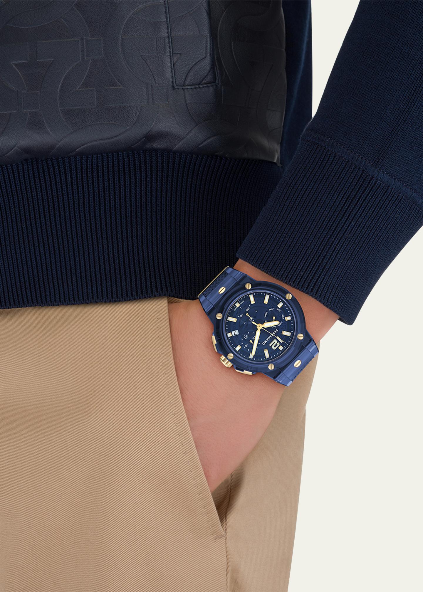 FERRAGAMO F-80 44mm Translucent Blue Bioplastic Chronograph Watch