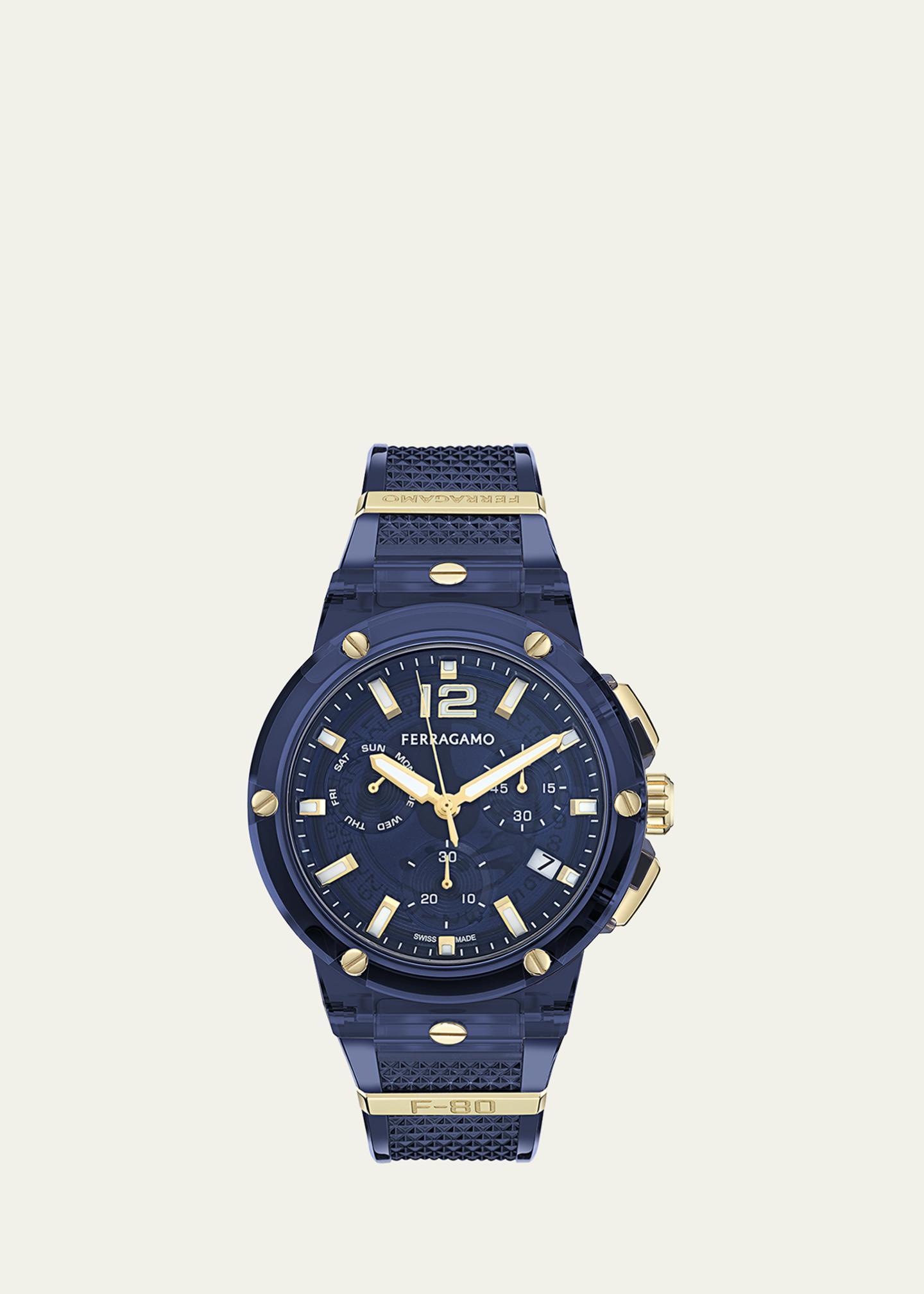 FERRAGAMO F-80 44mm Translucent Blue Bioplastic Chronograph Watch