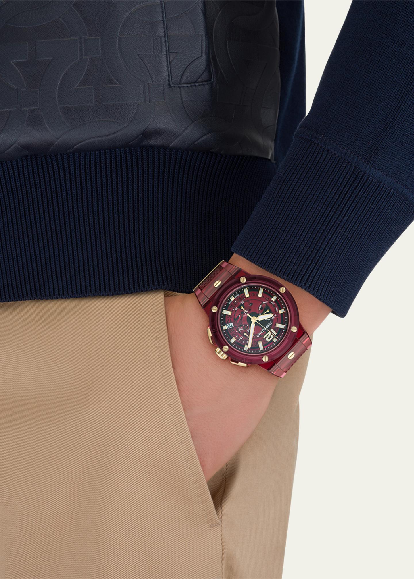 クリスマス　Ferragamo2017コフレ FERRAGAMO F-80 44mm Translucent Burgundy Bioplastic Chronograph