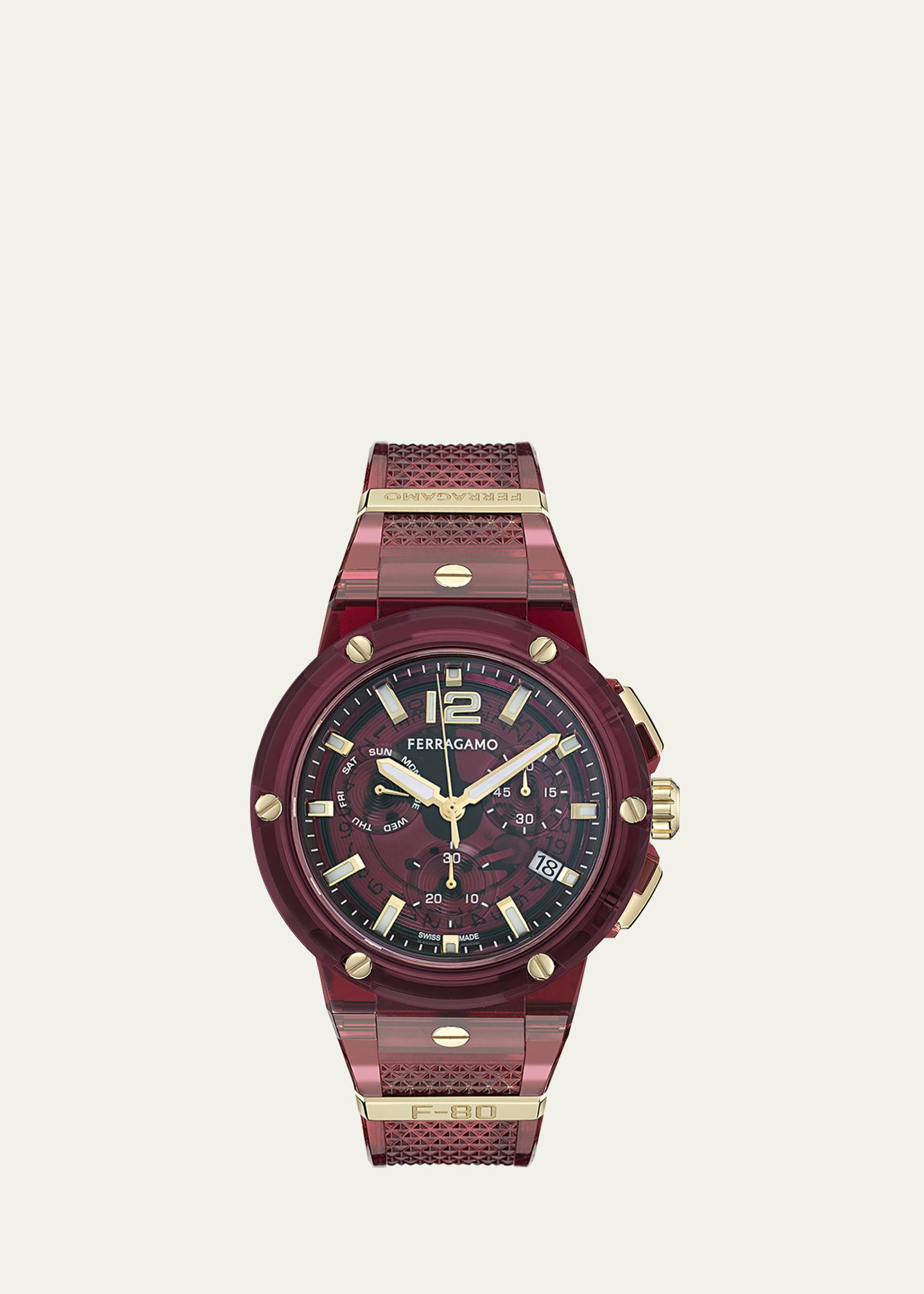 FERRAGAMO F-80 44mm Translucent Burgundy Bioplastic Chronograph