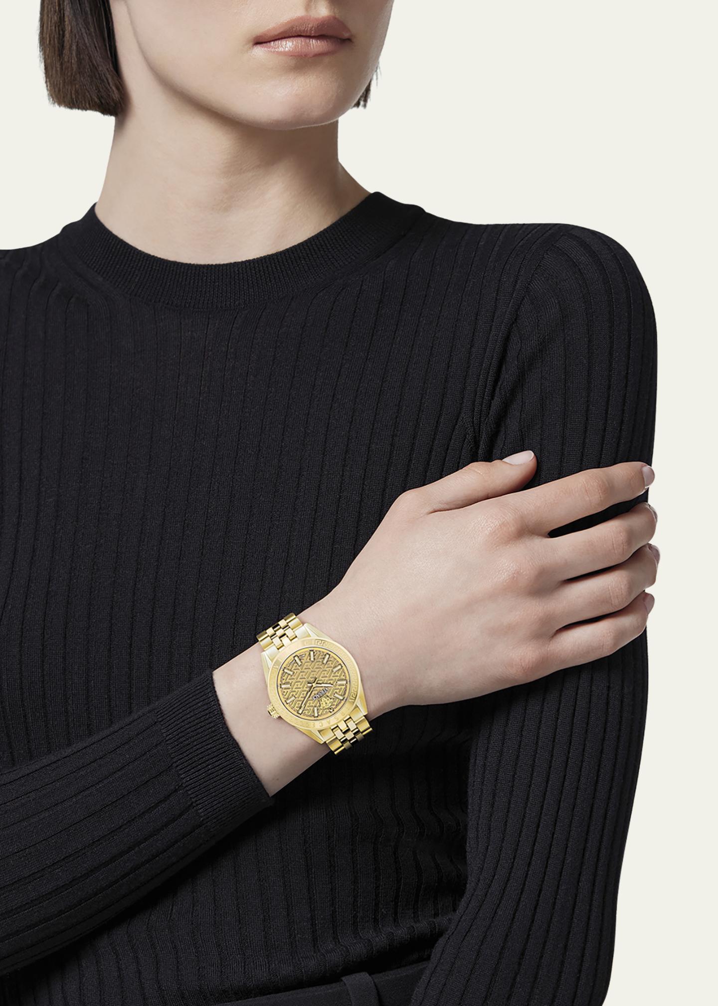 Versace V-Code 36mm IP Yellow Gold Bracelet Watch - Bergdorf 