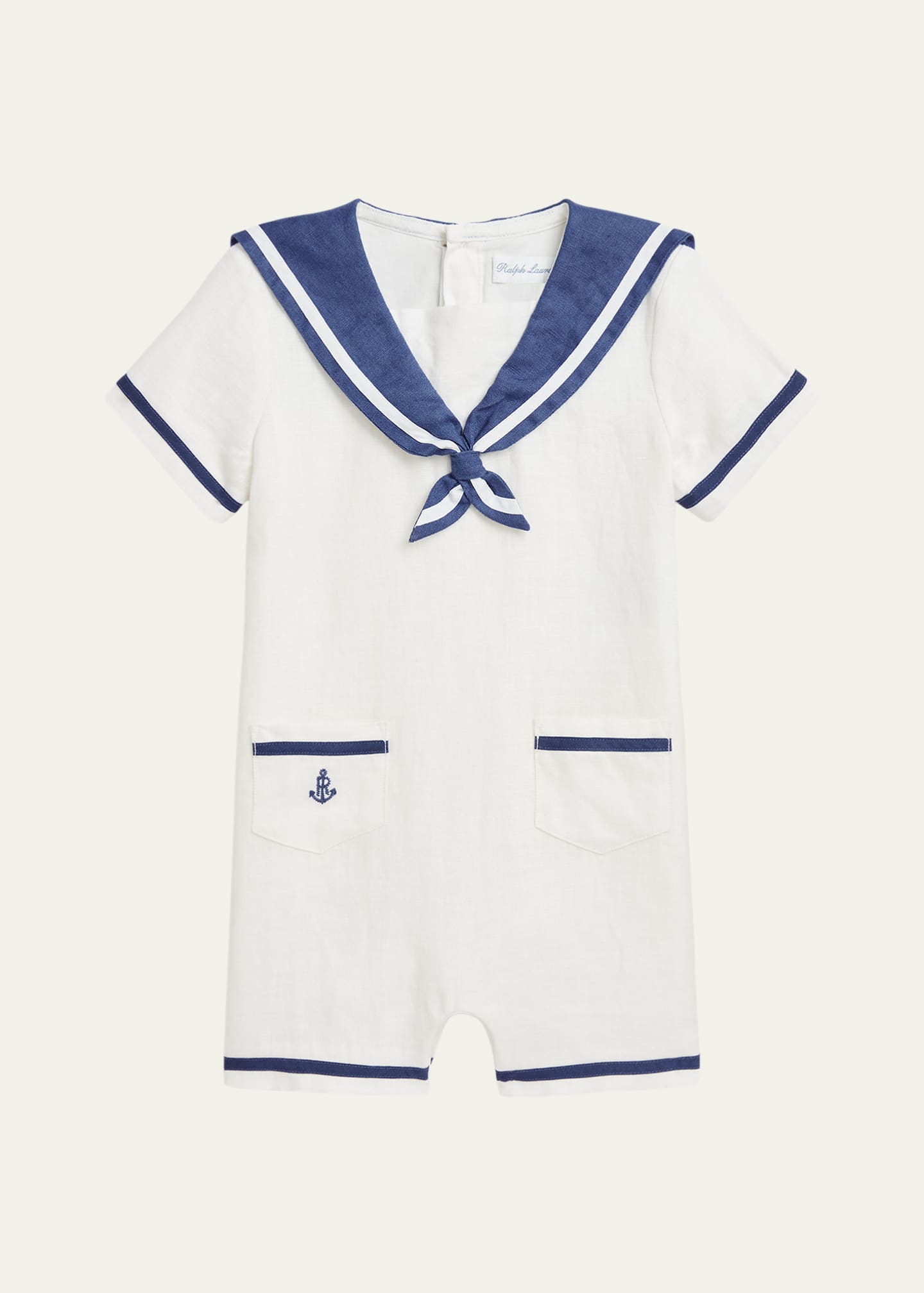 Ralph Lauren Childrenswear Boy's Sailor-Inspired Embroidered Shortall, Size 9M-24M Image 1 of 2
