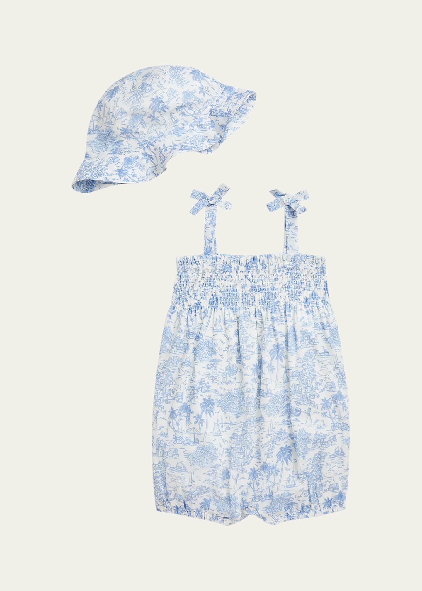 Ralph Lauren Childrenswear Girl's Printed Bubble Romper W/ Hat Set, Size 3M-24M Image 1 of 3