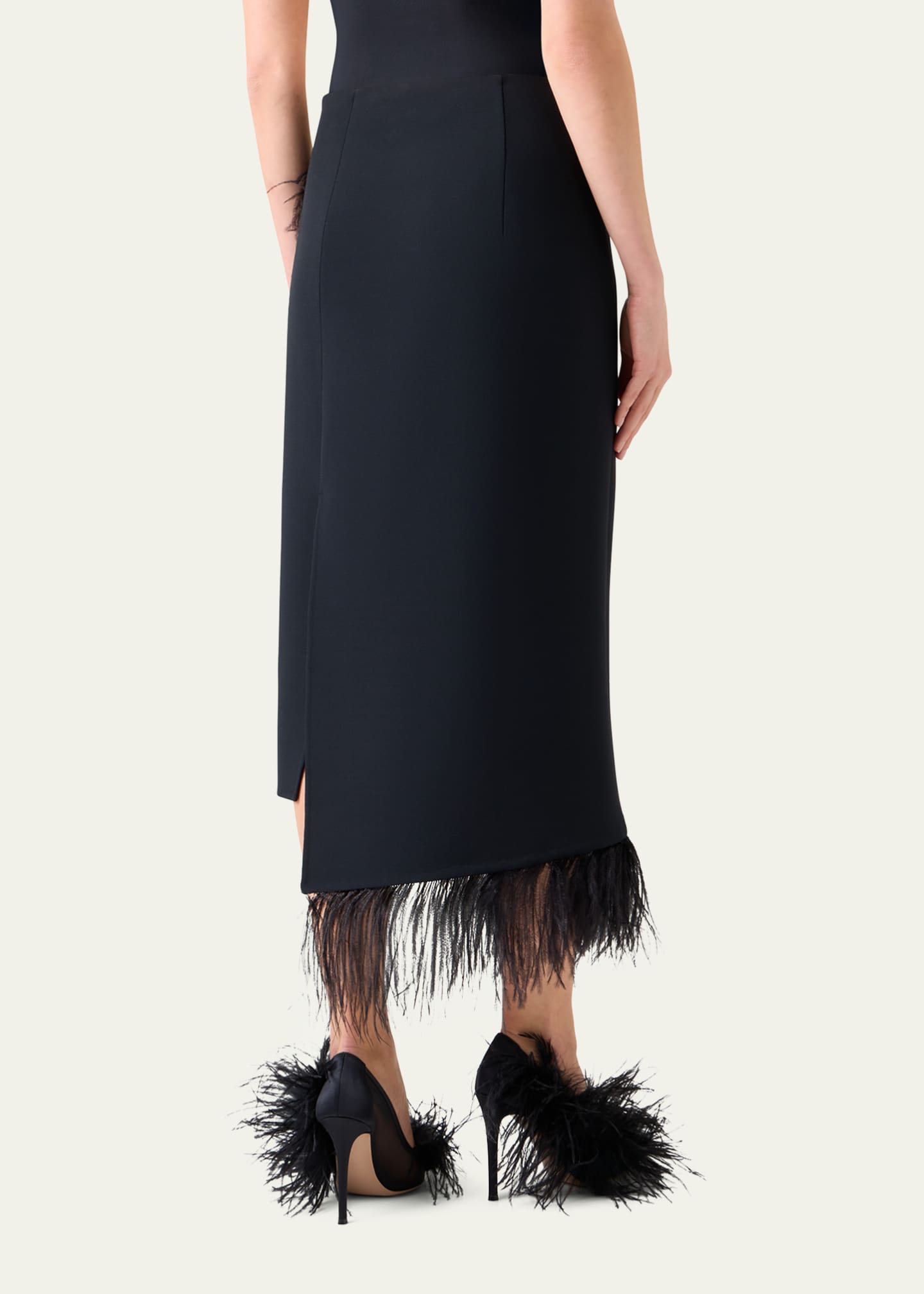 Akris Feather-Trim Wool Stretch Double Face Midi Wrap Skirt Image 3 of 5