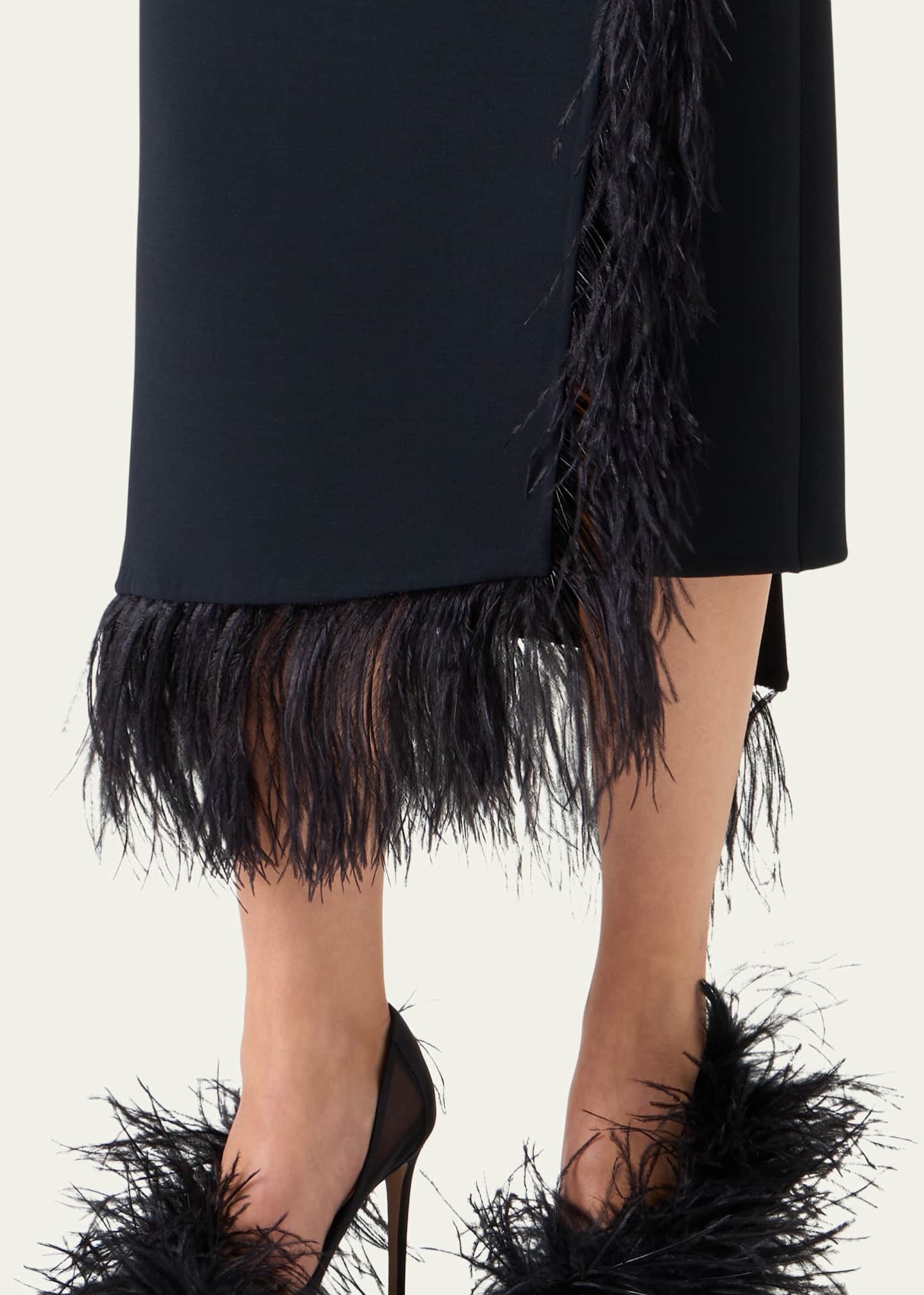 Akris Feather-Trim Wool Stretch Double Face Midi Wrap Skirt Image 5 of 5