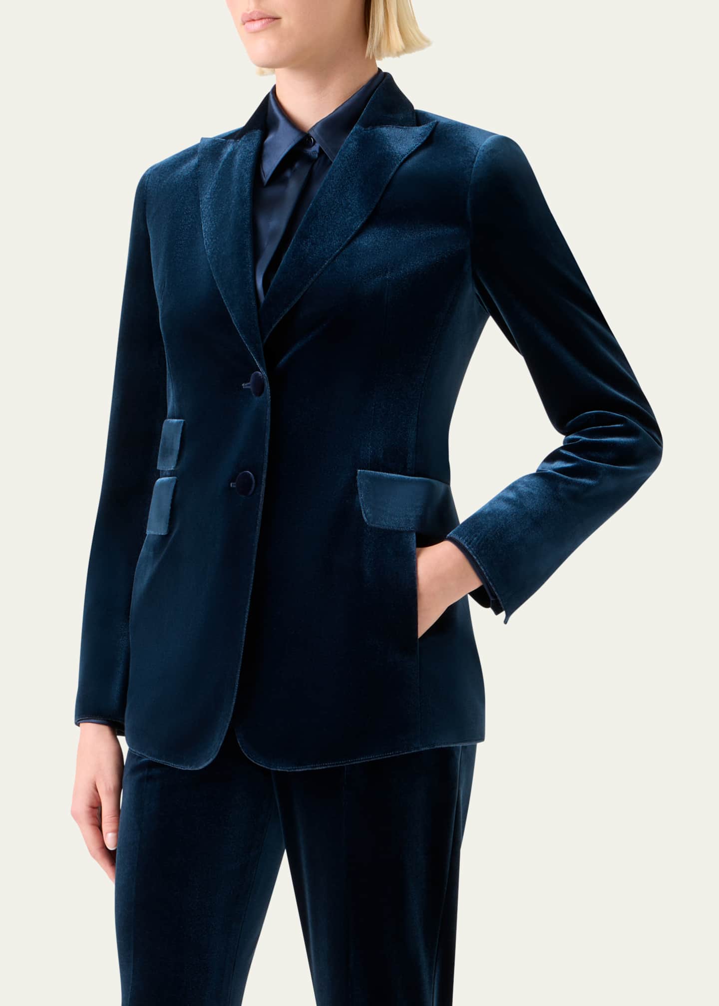 Akris Percival Techno Velvet Stretch Single-Breasted Jacket