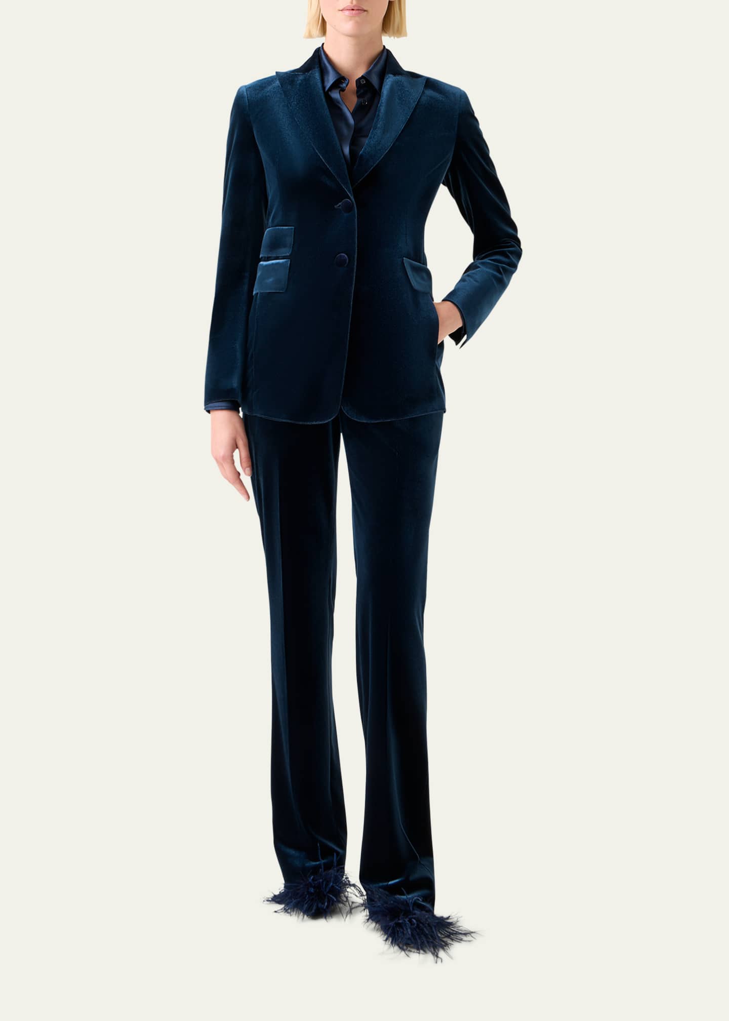 Akris Carl Techno Velvet Stretch Straight-Leg Pants Image 2 of 5