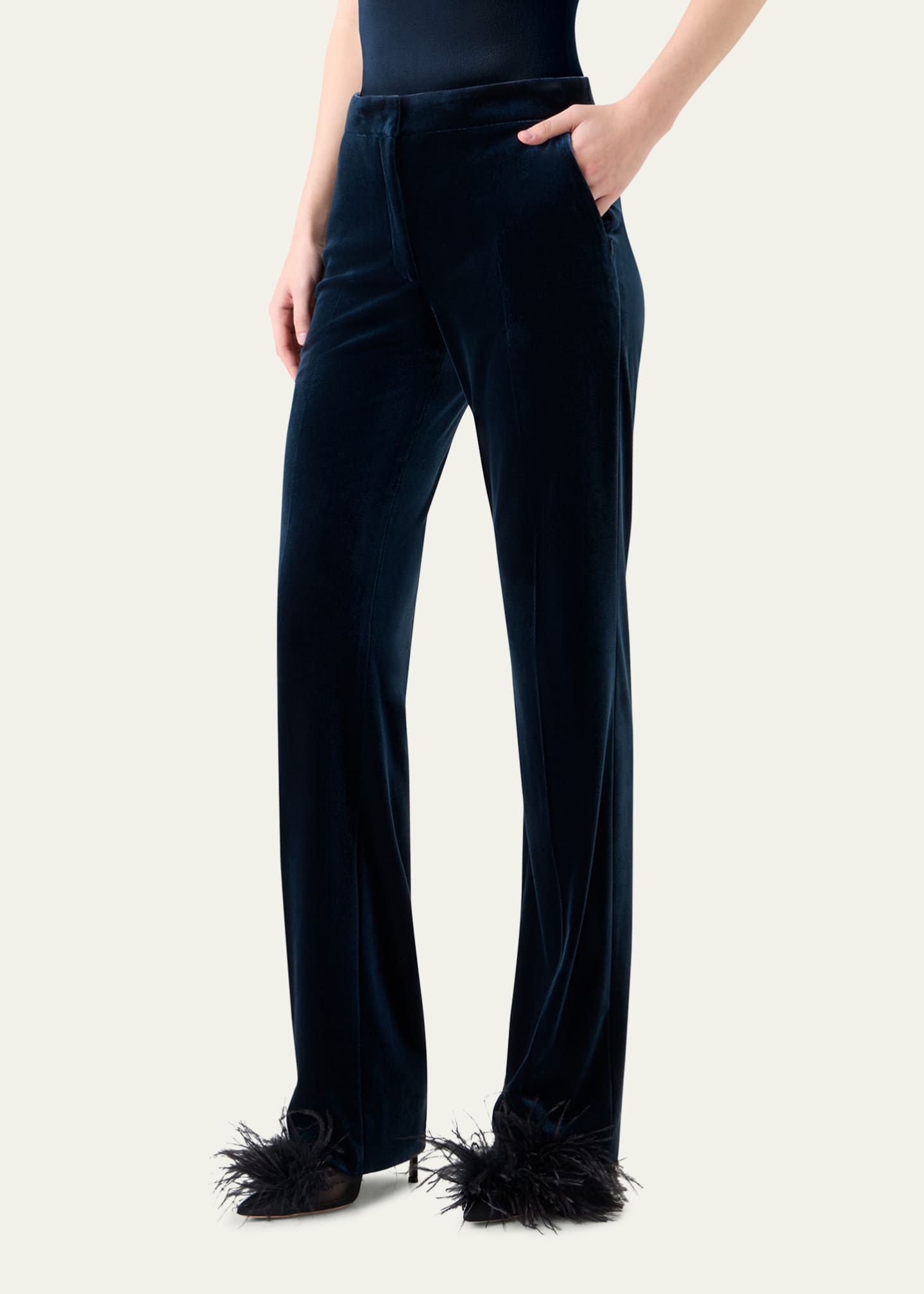 Akris Carl Techno Velvet Stretch Straight-Leg Pants Image 4 of 5