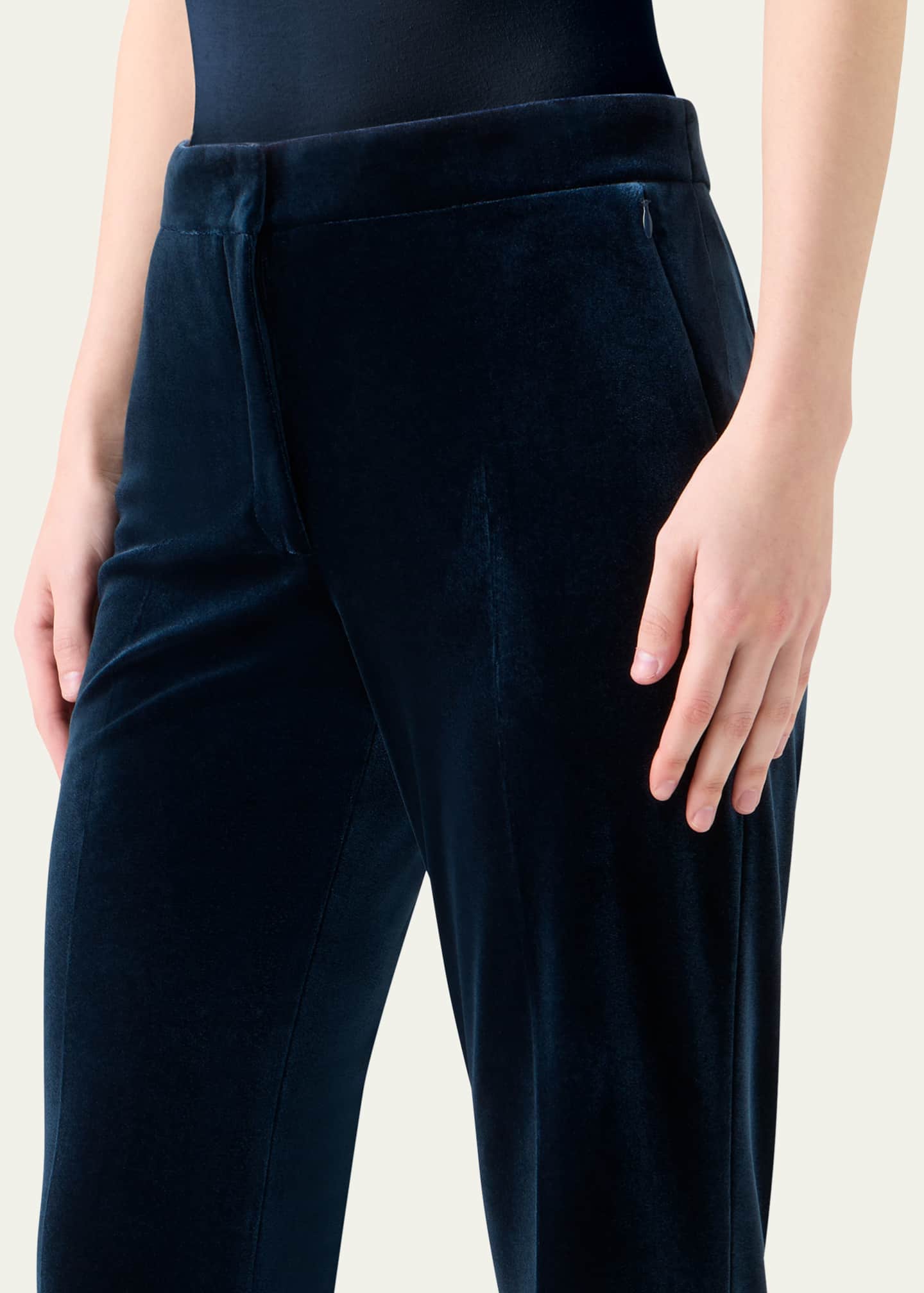 Akris Carl Techno Velvet Stretch Straight-Leg Pants Image 5 of 5