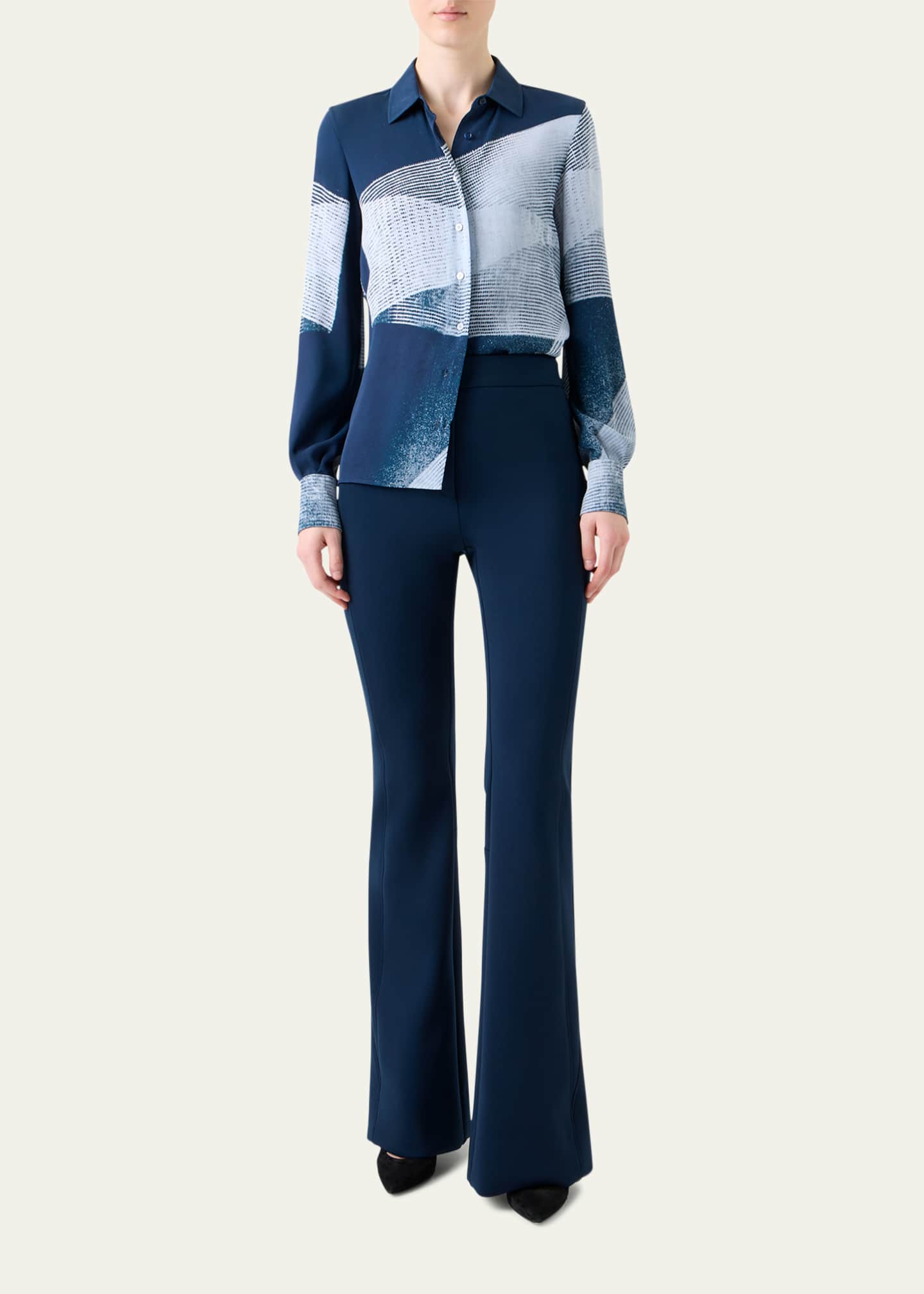 Akris Zigzag Print Silk Crepe Button-Down Blouse Image 2 of 5