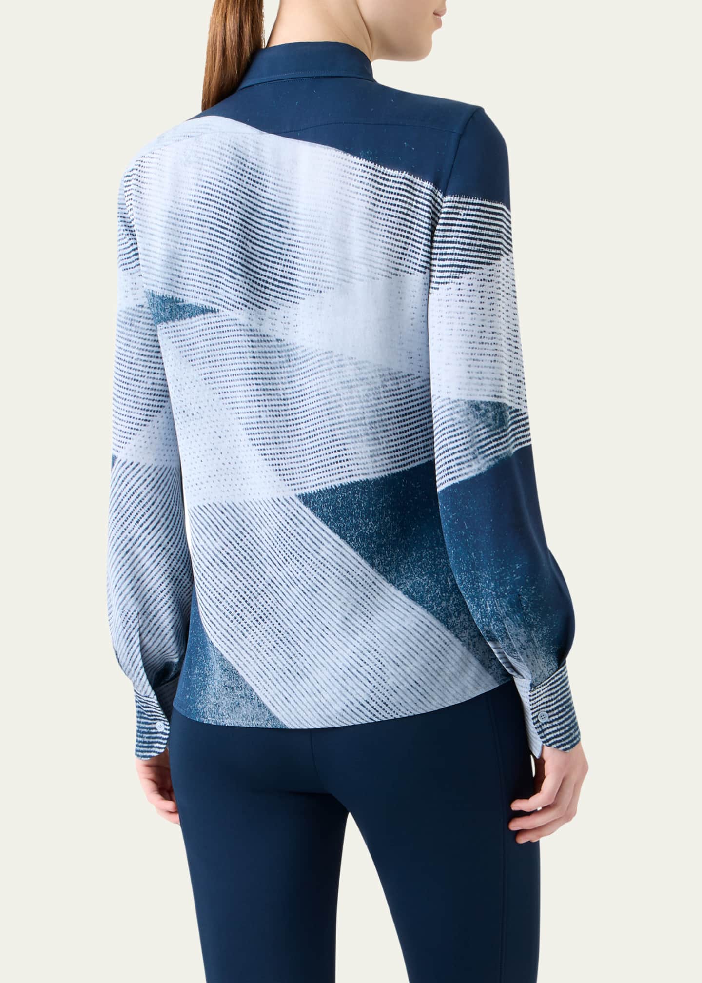 Akris Zigzag Print Silk Crepe Button-Down Blouse Image 3 of 5