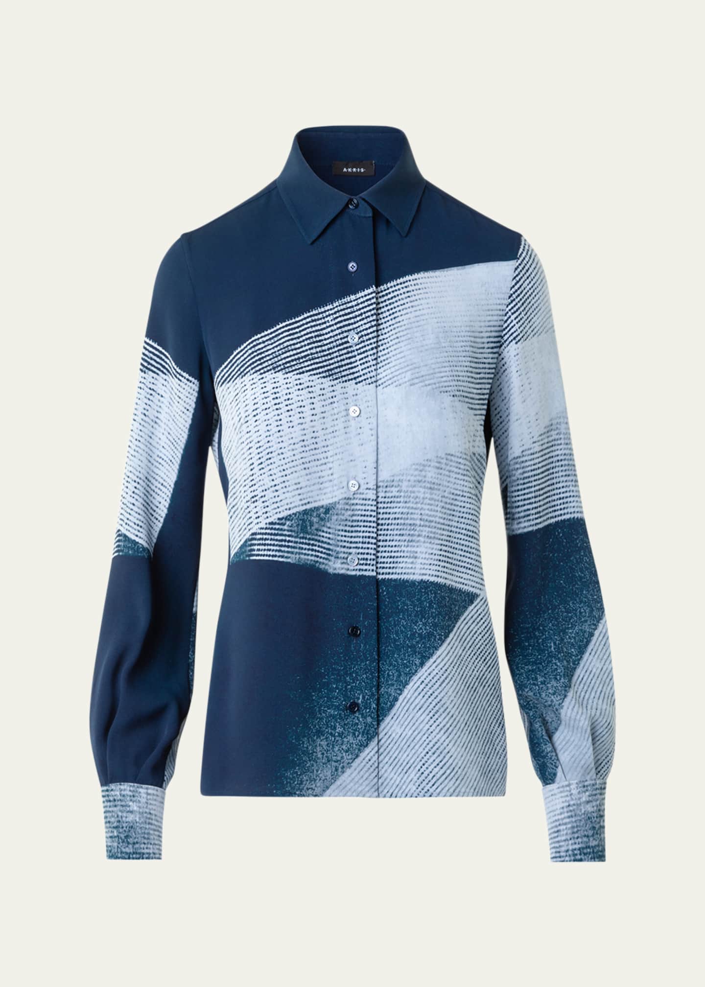 Akris Zigzag Print Silk Crepe Button-Down Blouse Image 1 of 5