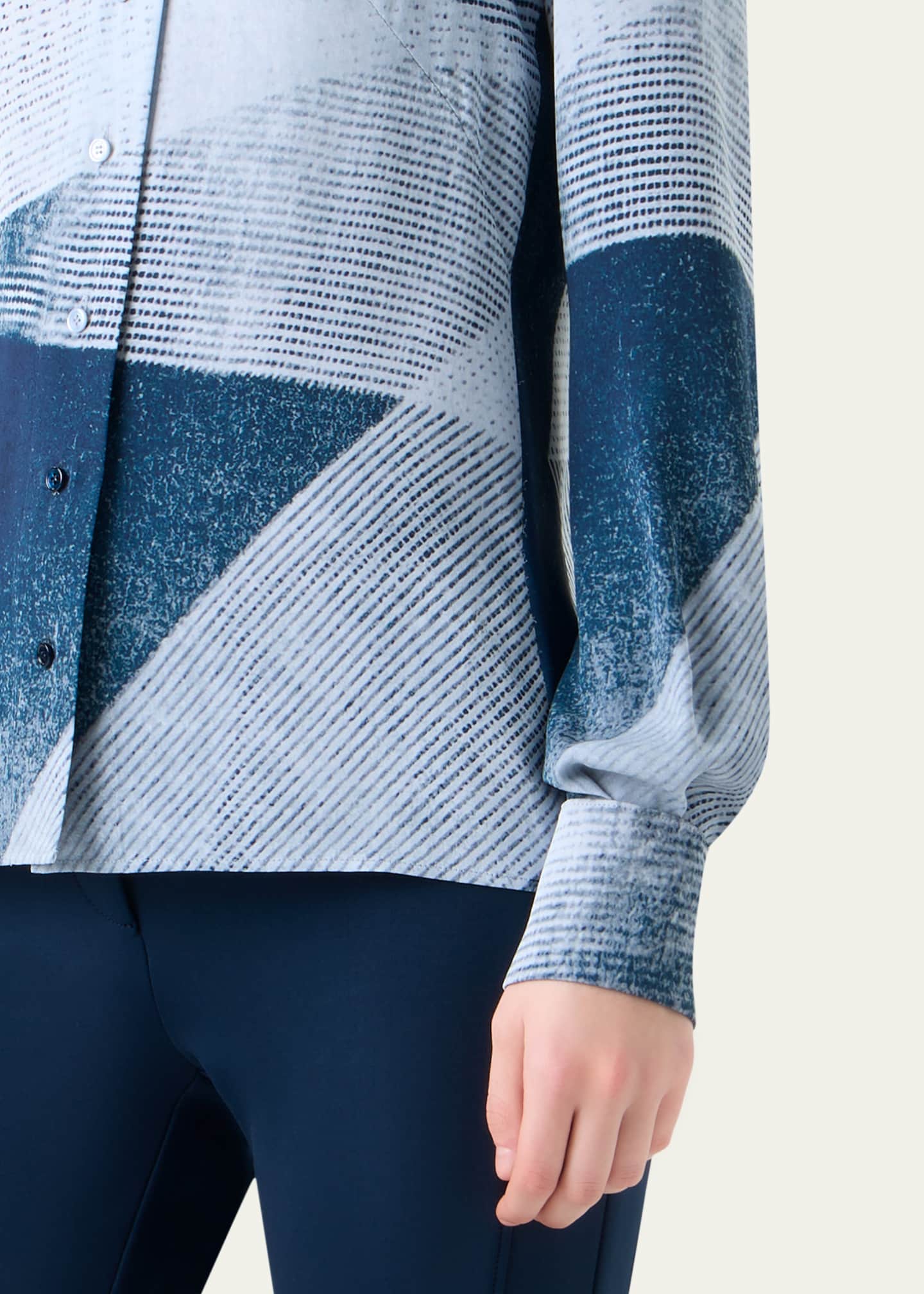 Akris Zigzag Print Silk Crepe Button-Down Blouse Image 5 of 5
