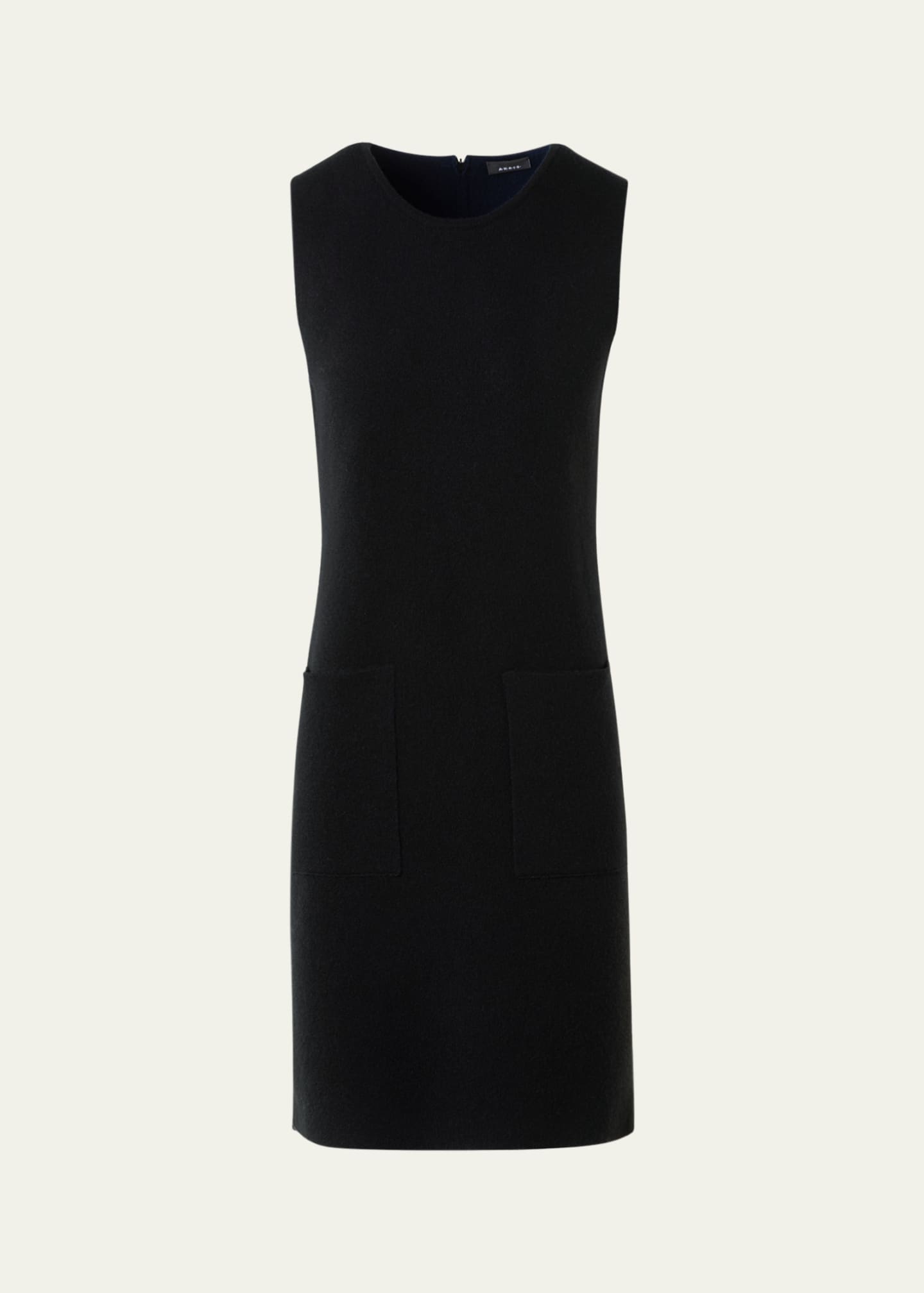 Akris Cashmere Double-Face Knit Sleeveless Dress, Black-Denim, Women's, 10, Casual & Work Dresses Knit Dresses