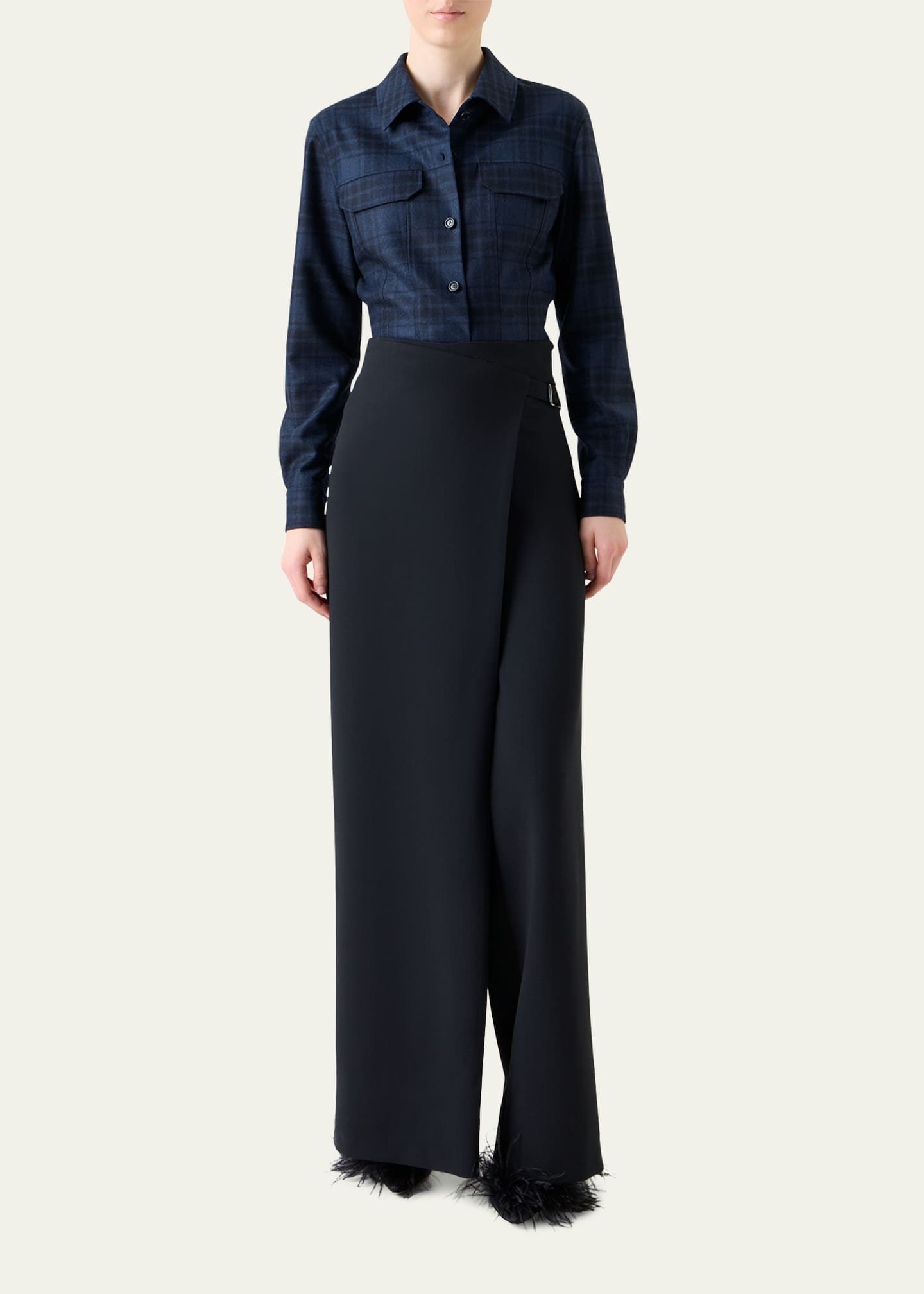 Akris Foss Asymmetric Wrap-Panel Wide-Leg Pants Image 2 of 5