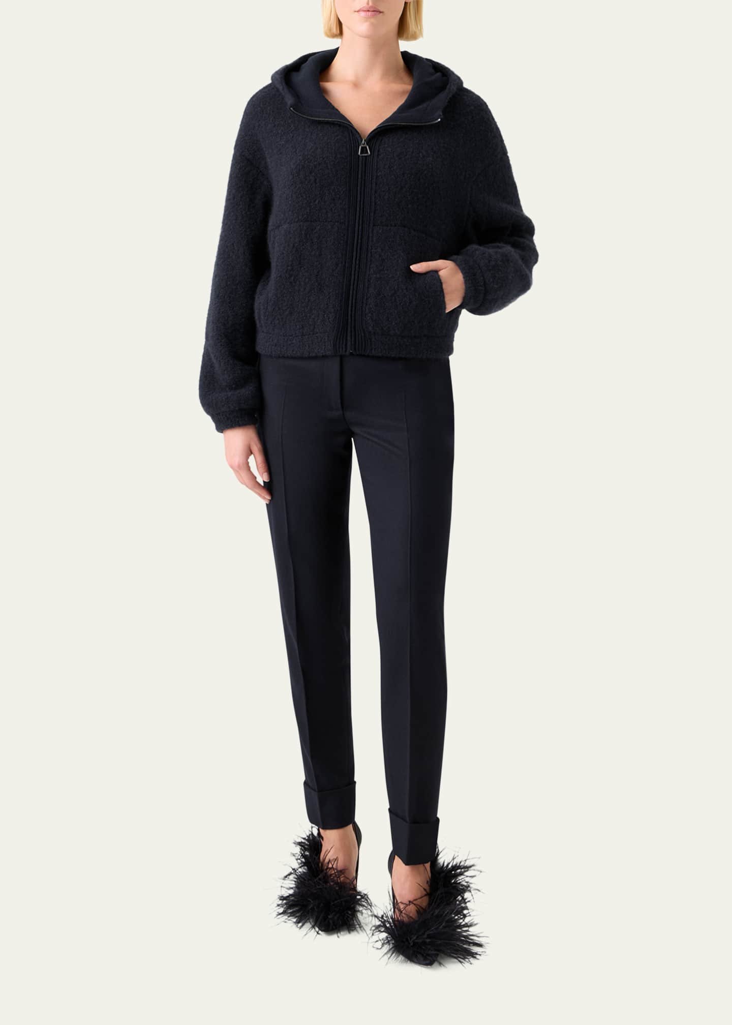 Cashmere-Silk Boucle Knit Hoodie