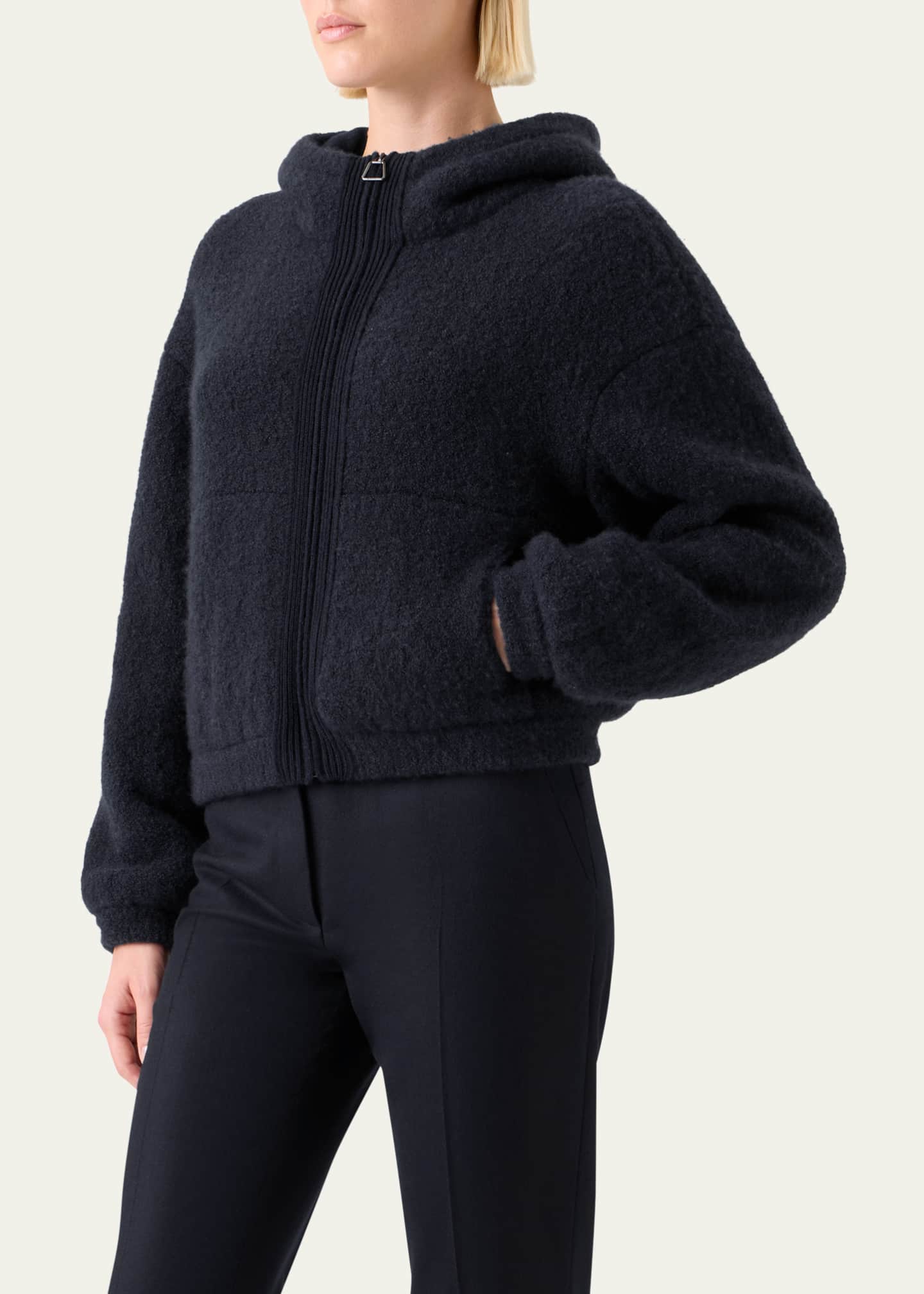 Cashmere-Silk Boucle Knit Hoodie