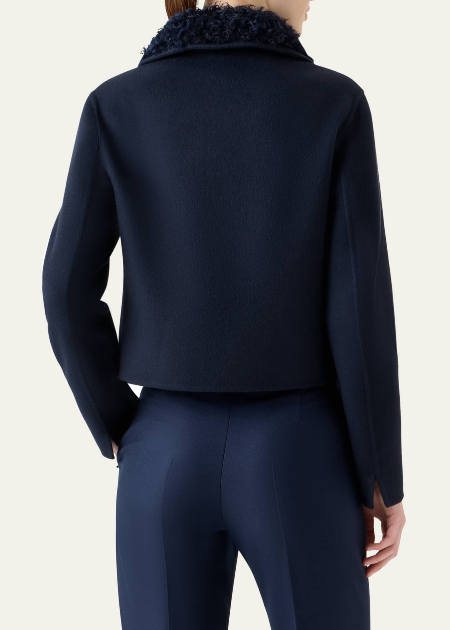 Edena Cashmere Short Jacket With Detachable Shearling Goat Collar